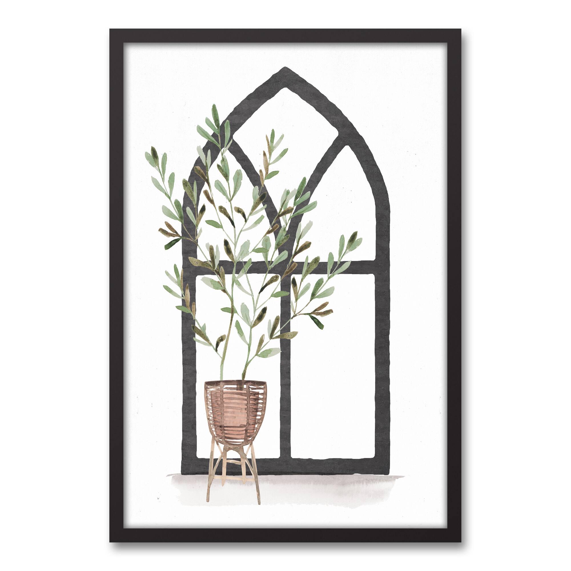 Plant with Arch 20" x 30" Black Framed Canvas - Set of 2