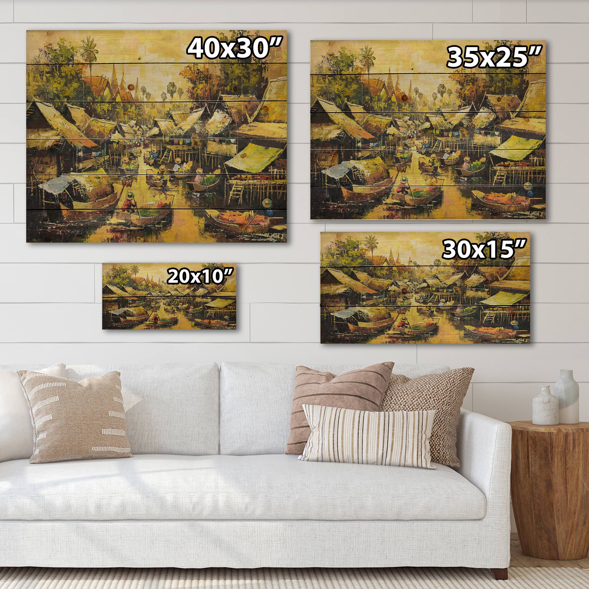 Designart - Vintage Waterside Life II - Traditional Print on Natural Pine Wood