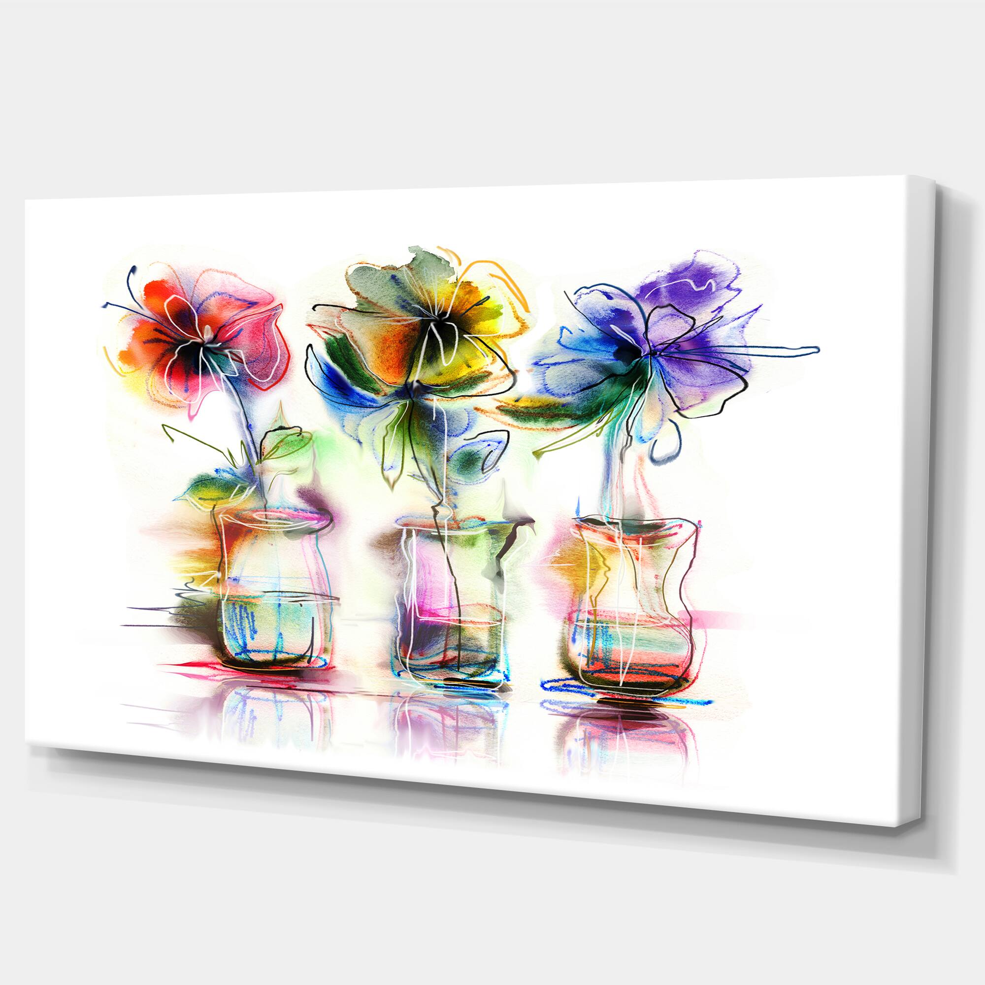 Designart - Abstract Flowers in Glass Vases - Extra Large Floral Wall Art