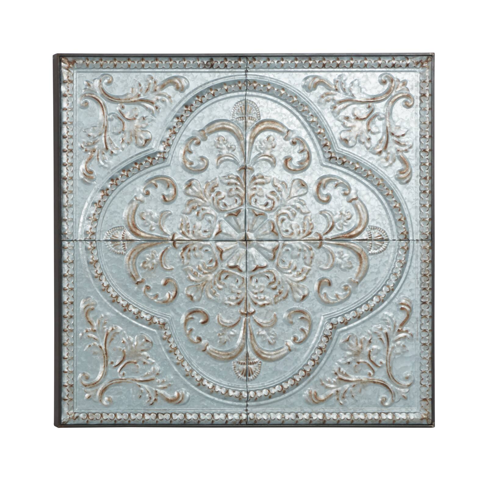 36&#x22; Gray Metal Rustic Floral Wall D&#xE9;cor