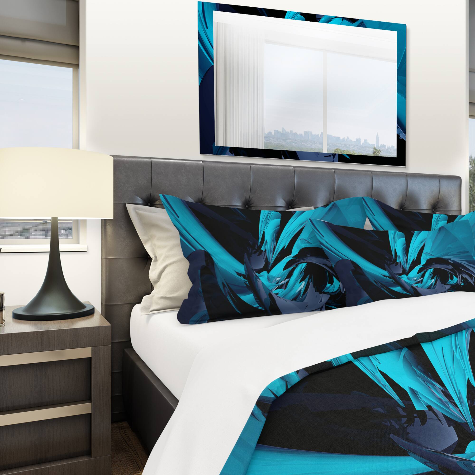 Designart &#x27;Cyan and Grey Mixer&#x27; Modern &#x26; Contemporary Bedding Set - Duvet Cover &#x26; Shams