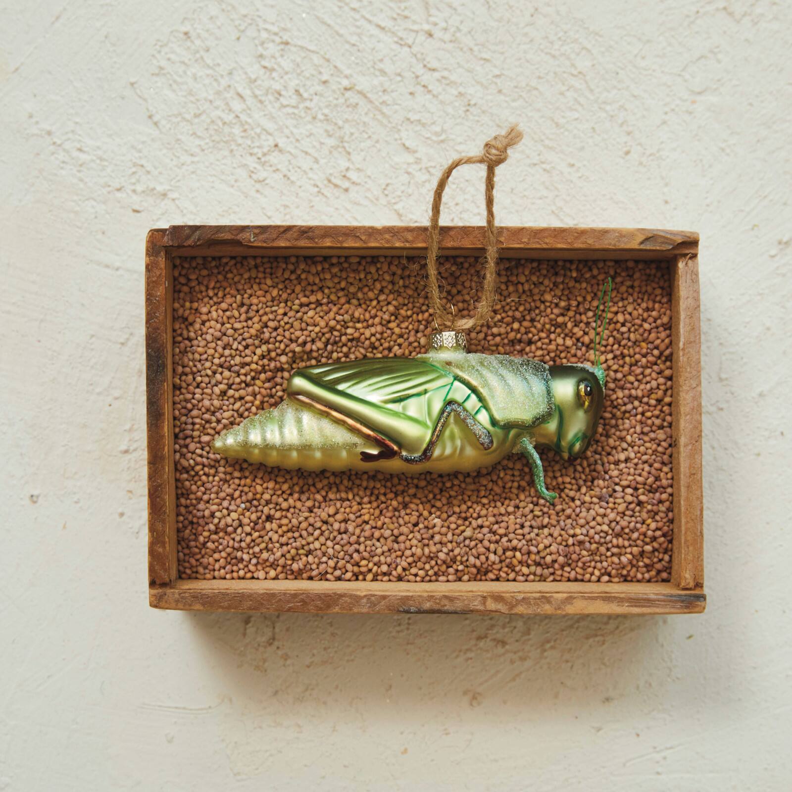 Hello Honey® 2.25" Green Hand-Painted Glass Grasshopper Ornament with Glitter
