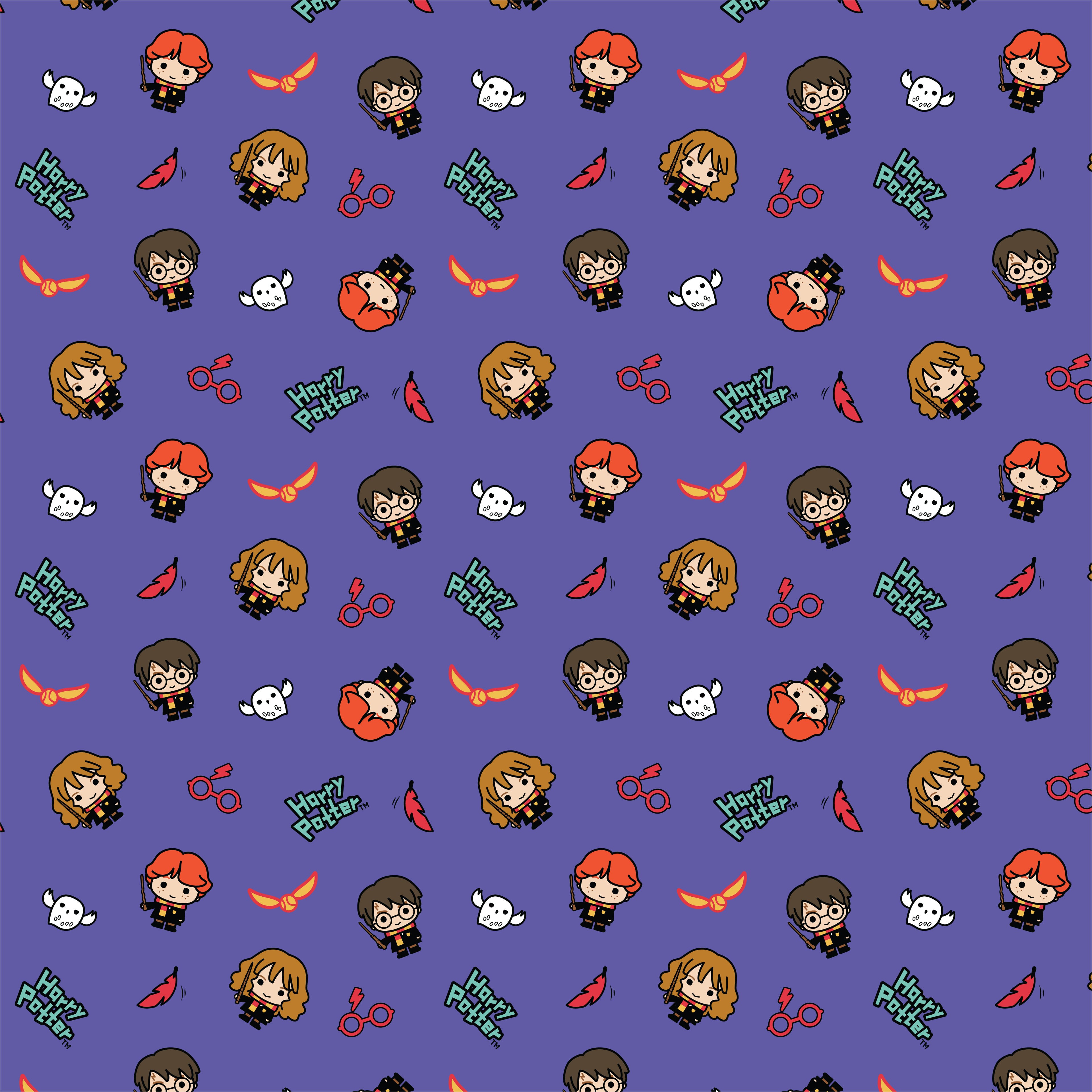Harry Potter™ Purple Kawaii Trio Toss Cotton Fabric