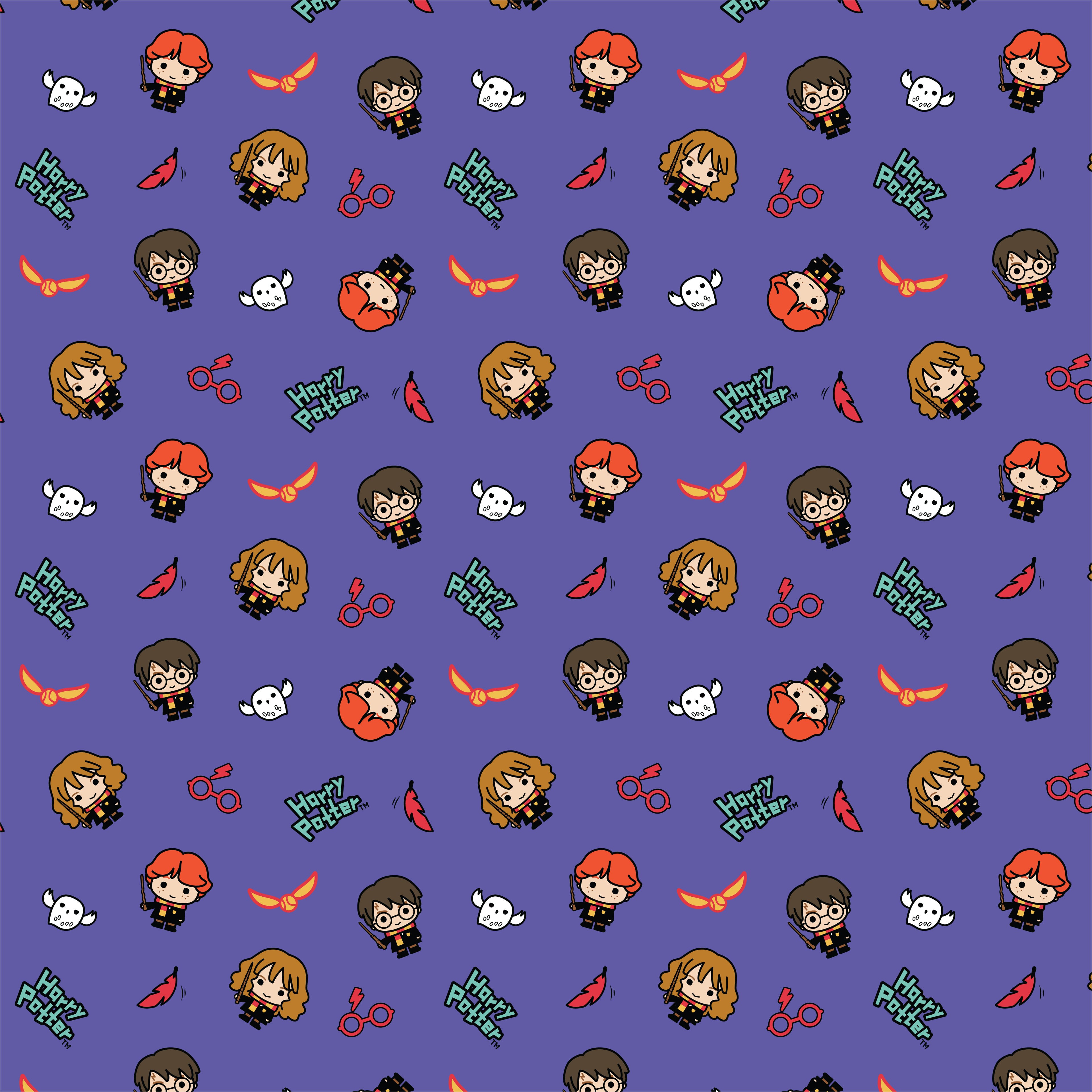 Harry Potter&#x2122; Purple Kawaii Trio Toss Cotton Fabric