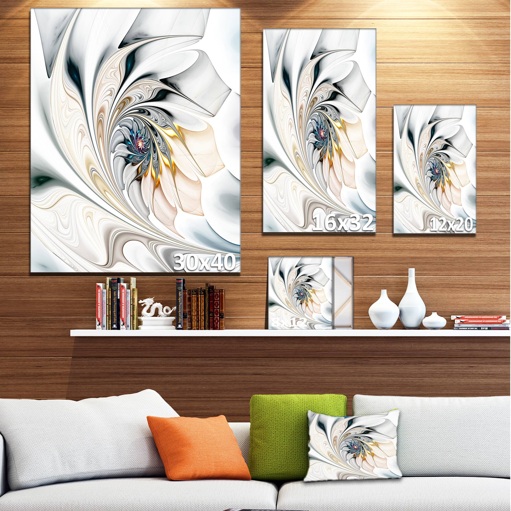 Designart - White Stained Glass Floral Art - Large Floral Wall Art Canvas