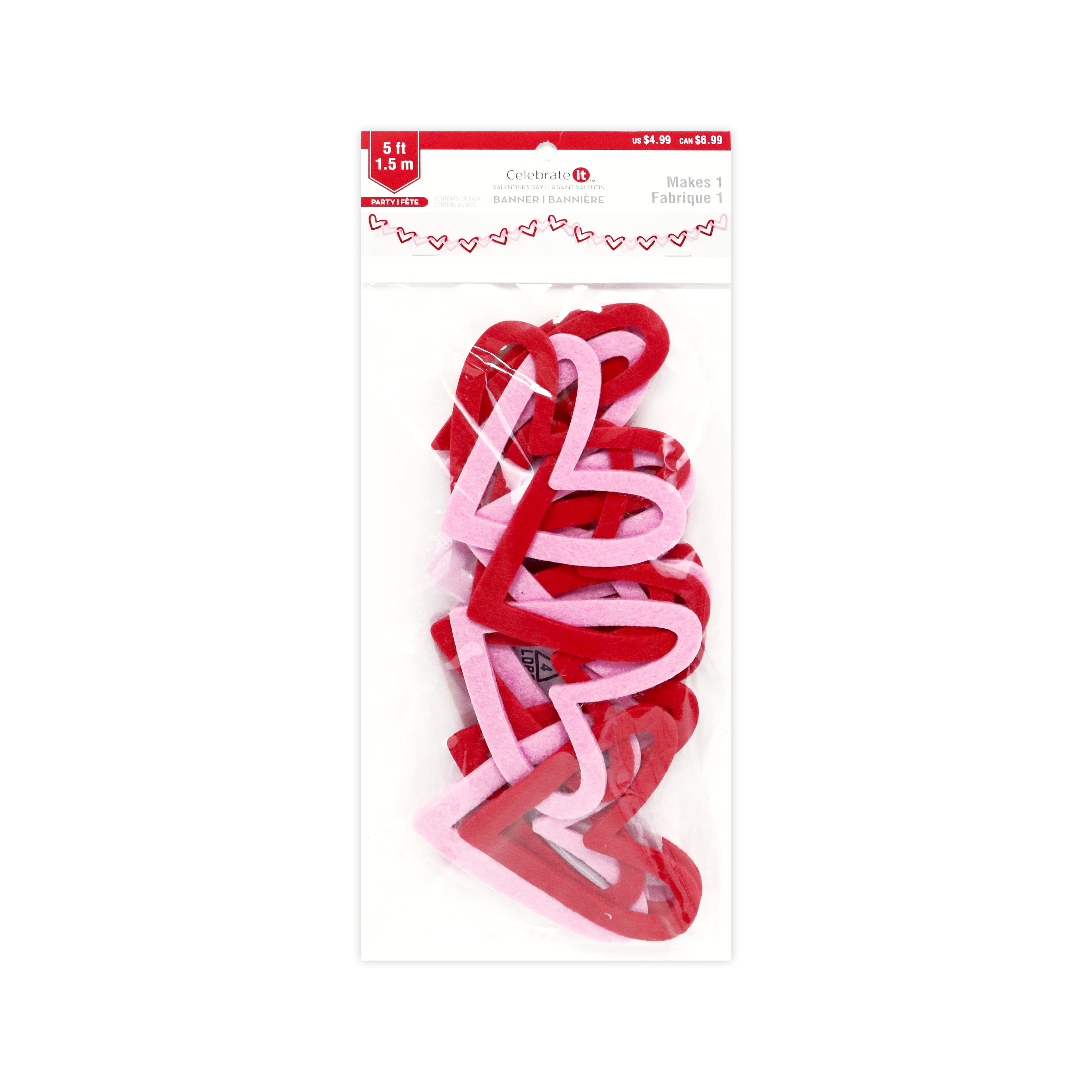 5ft. Pink & Red Chain Hearts Banner by Celebrate It™