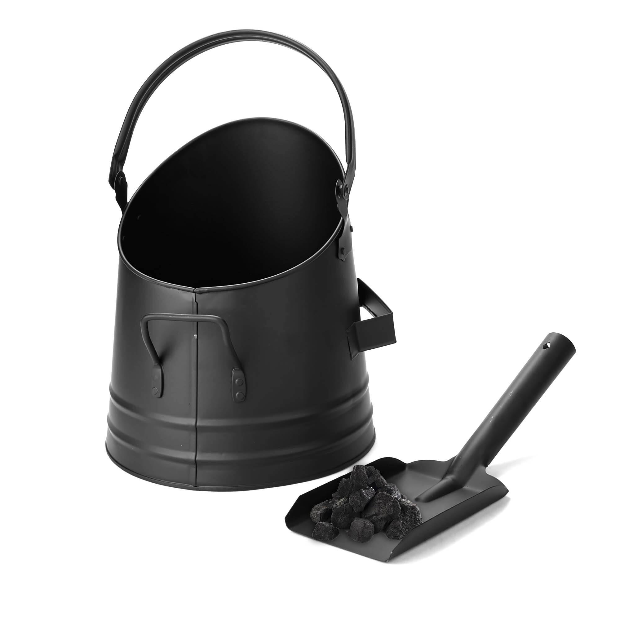 Mind Reader Small Black Fireplace Bucket With Shovel