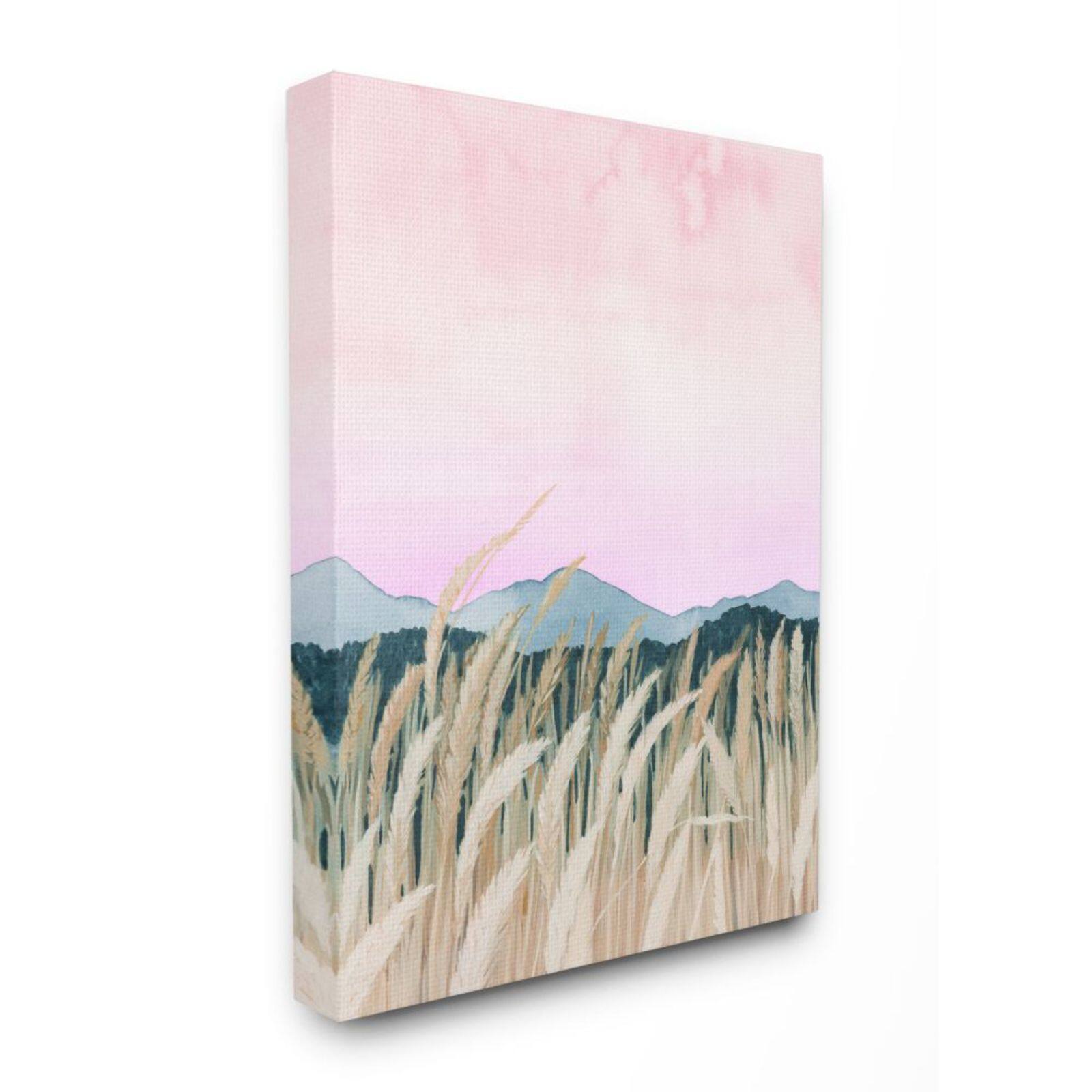 Stupell Industries Wheat Field Dawn Pink & Green Watercolor Painting Canvas Wall Art