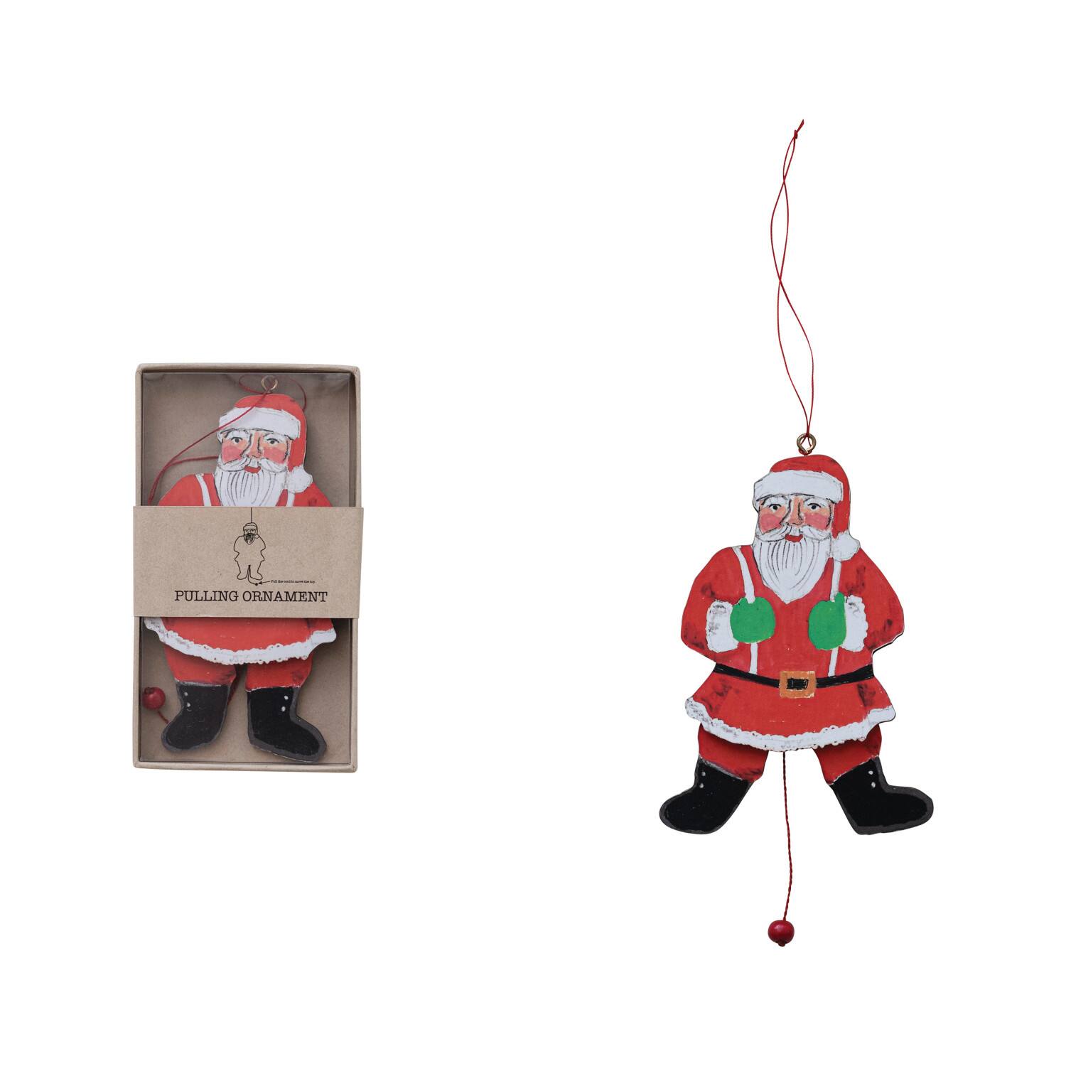 Hello Honey® 5.5" Wood & Recycled Paper Santa Pull Ornament