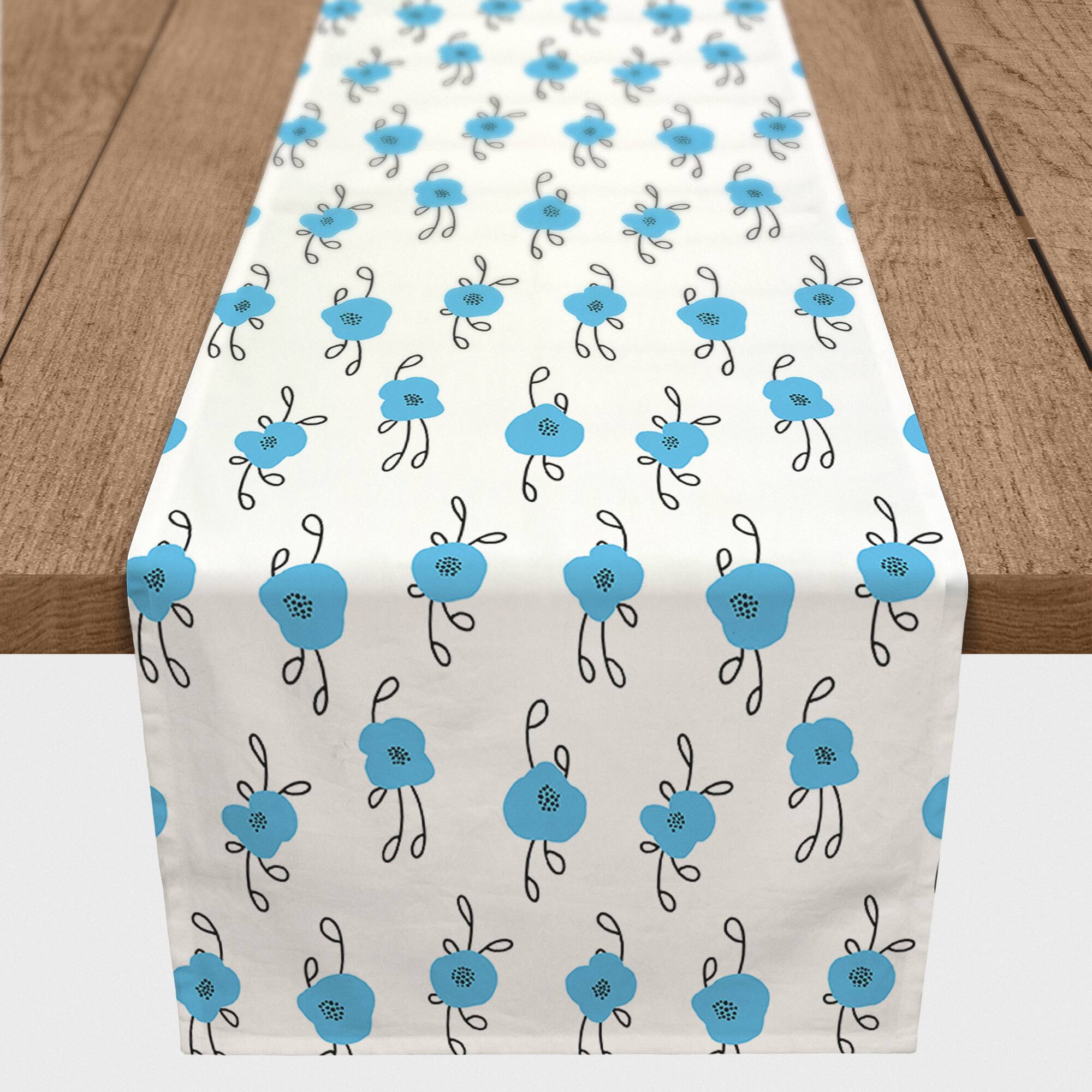 Blue Blooms 16" x 90" Cotton Twill Runner