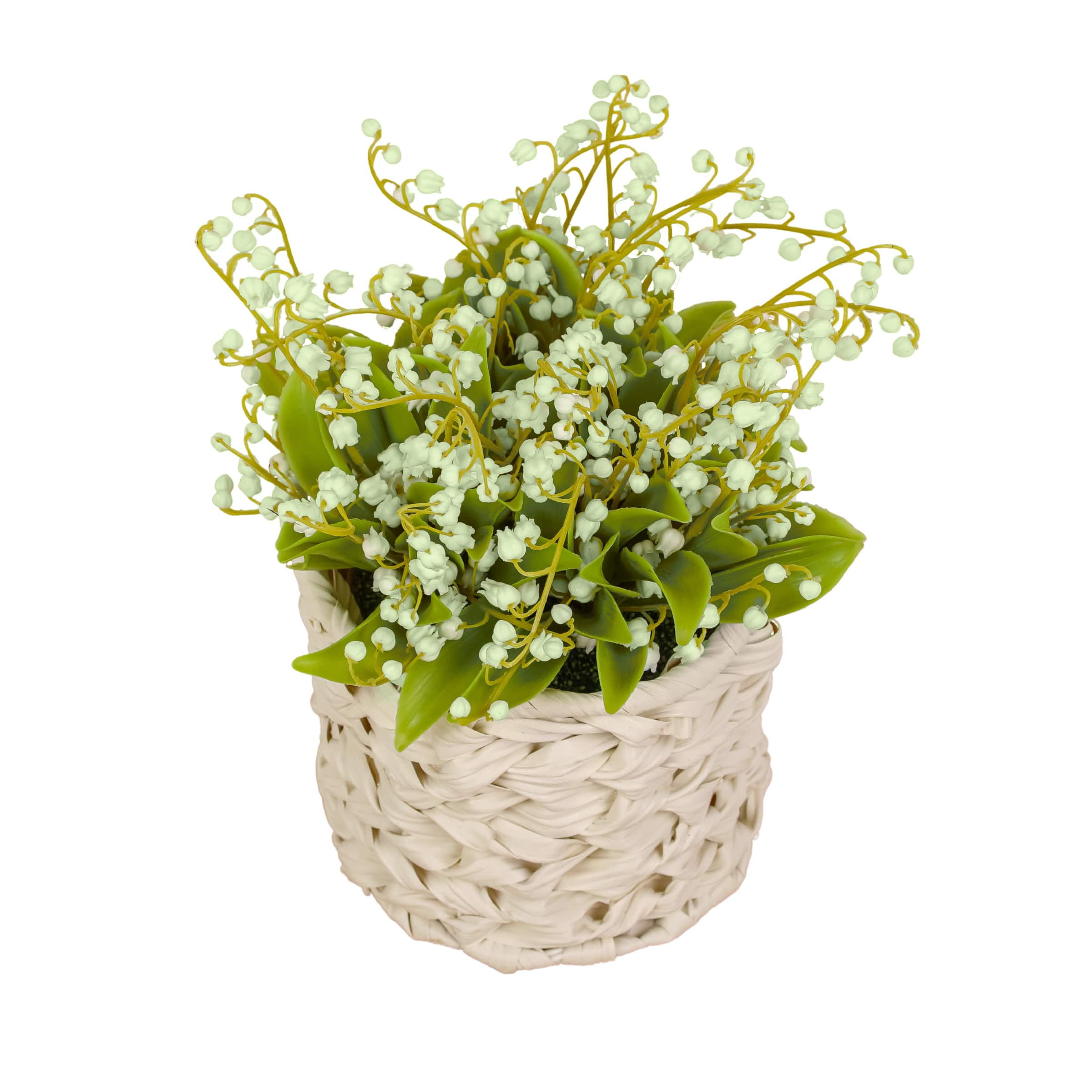 11" Lily-Of-The-Valley Flowers In White Basket