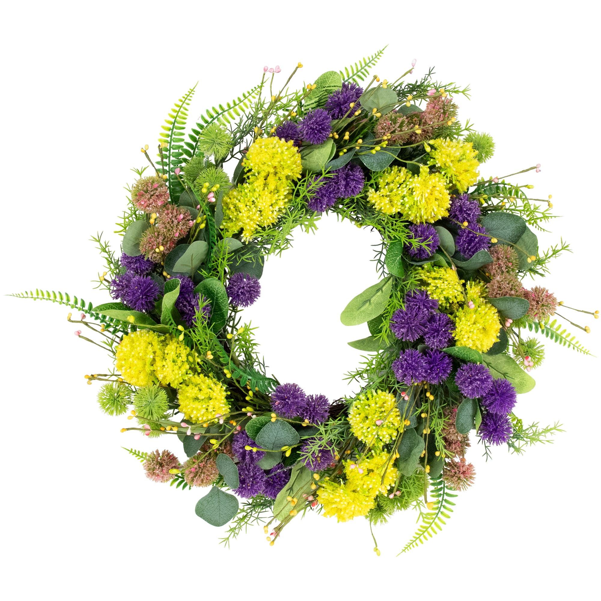 22&#x22; Mixed Foliage &#x26; Thistle Spring Wreath