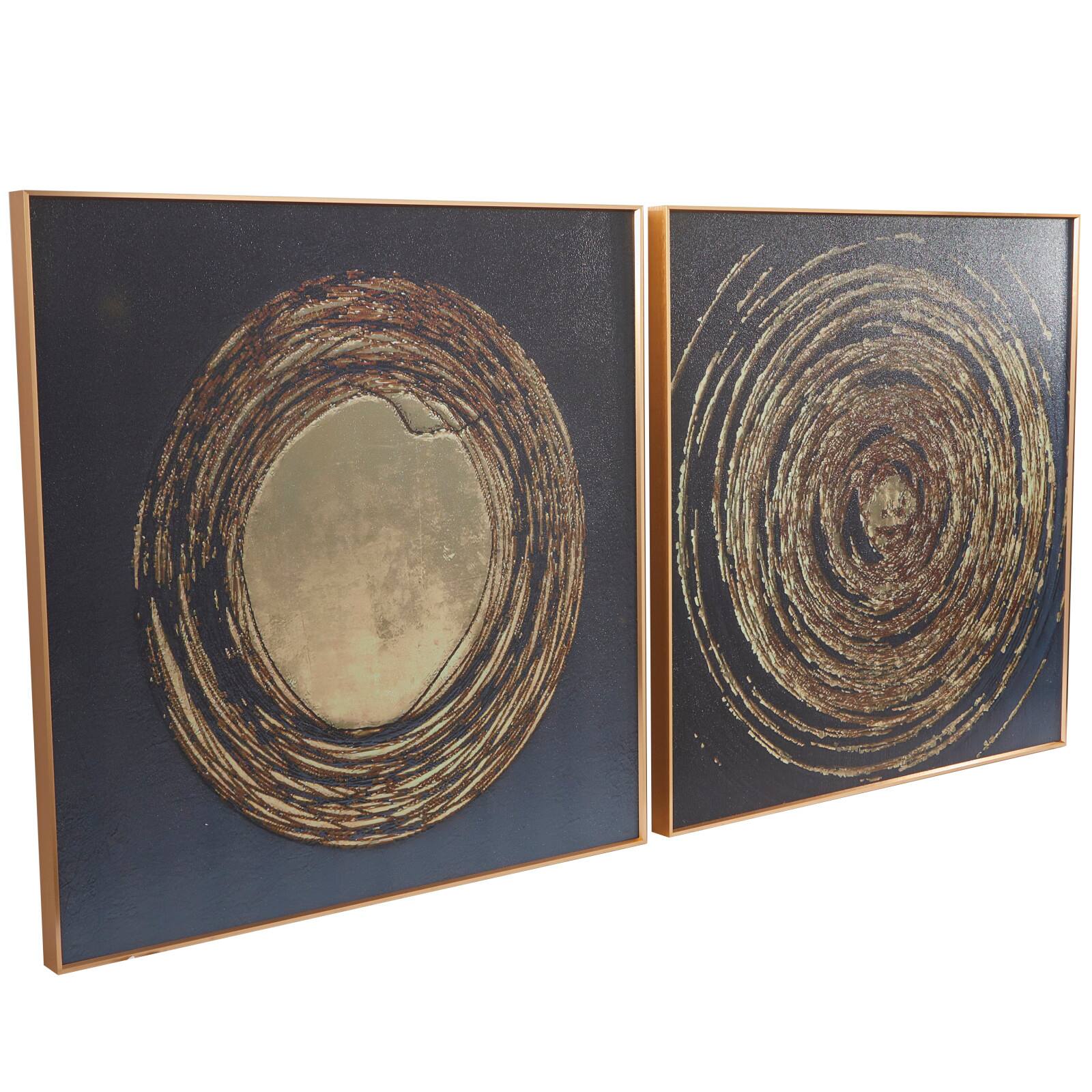 CosmoLiving by Cosmopolitan Gold Porcelain Swirl Starburst Framed Wall Art with Gold Aluminum Frame Set of 2 32", 32"
