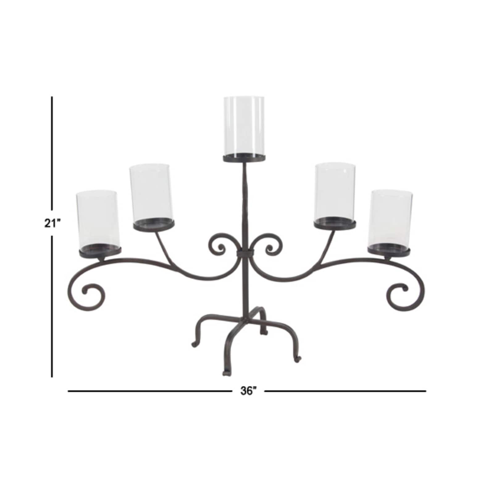 Traditional Black Metal and Glass 5-Light Candelabra, 21&#x22; x 36&#x22; x 13&#x22;