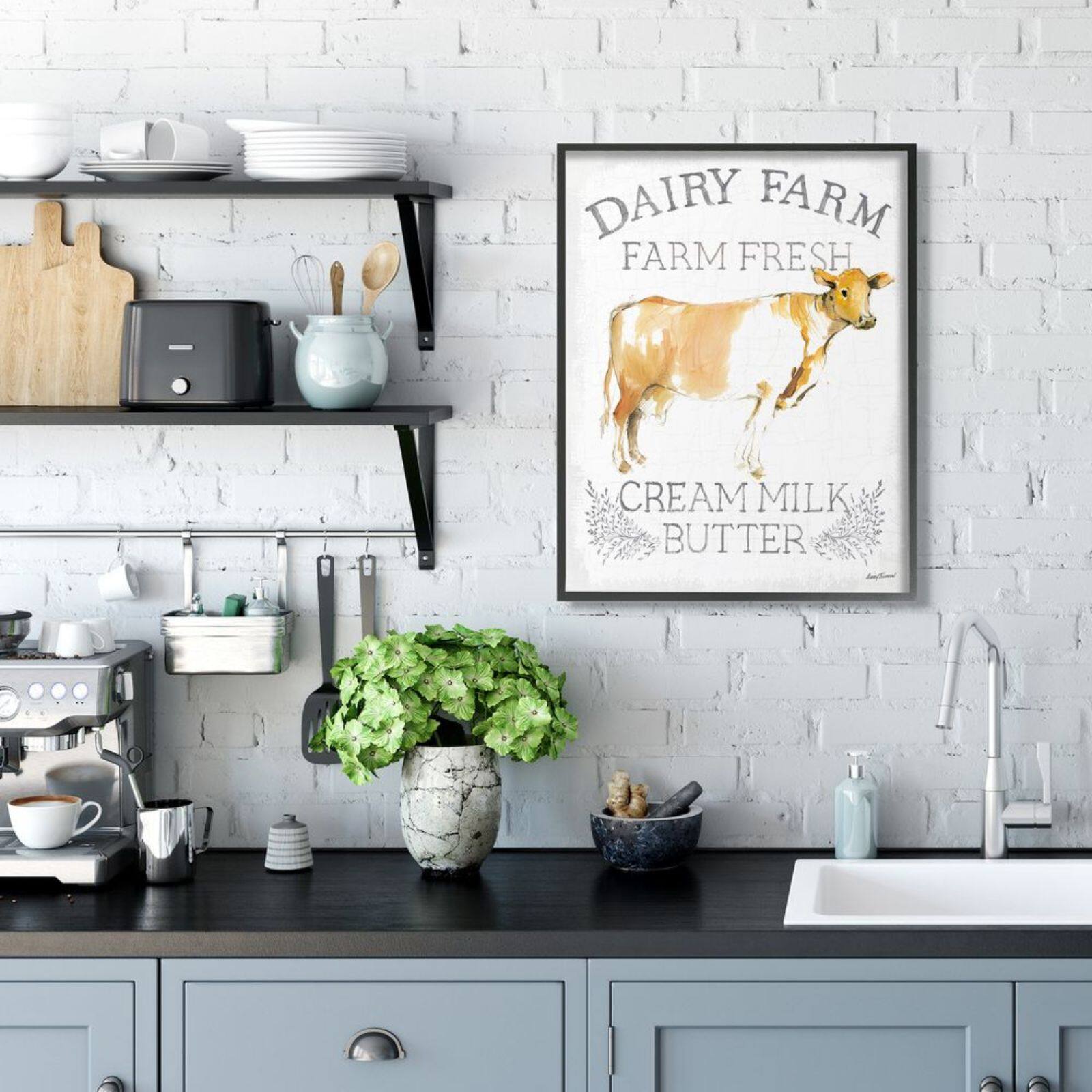 Stupell Industries Country Cow Watercolor Style with Black Frame Wall Accent