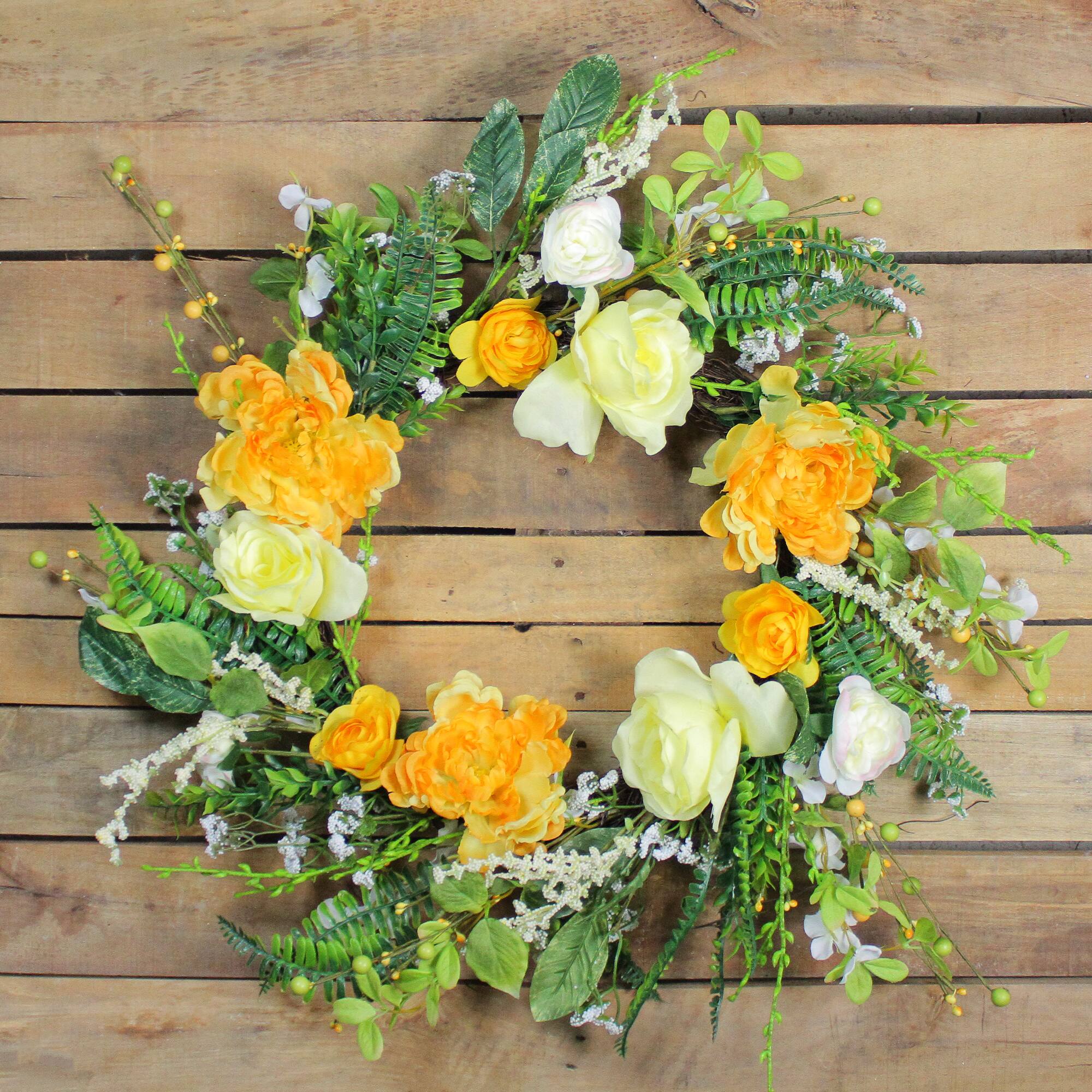 24" Orange & Cream Hydrangea & Rose Wreath