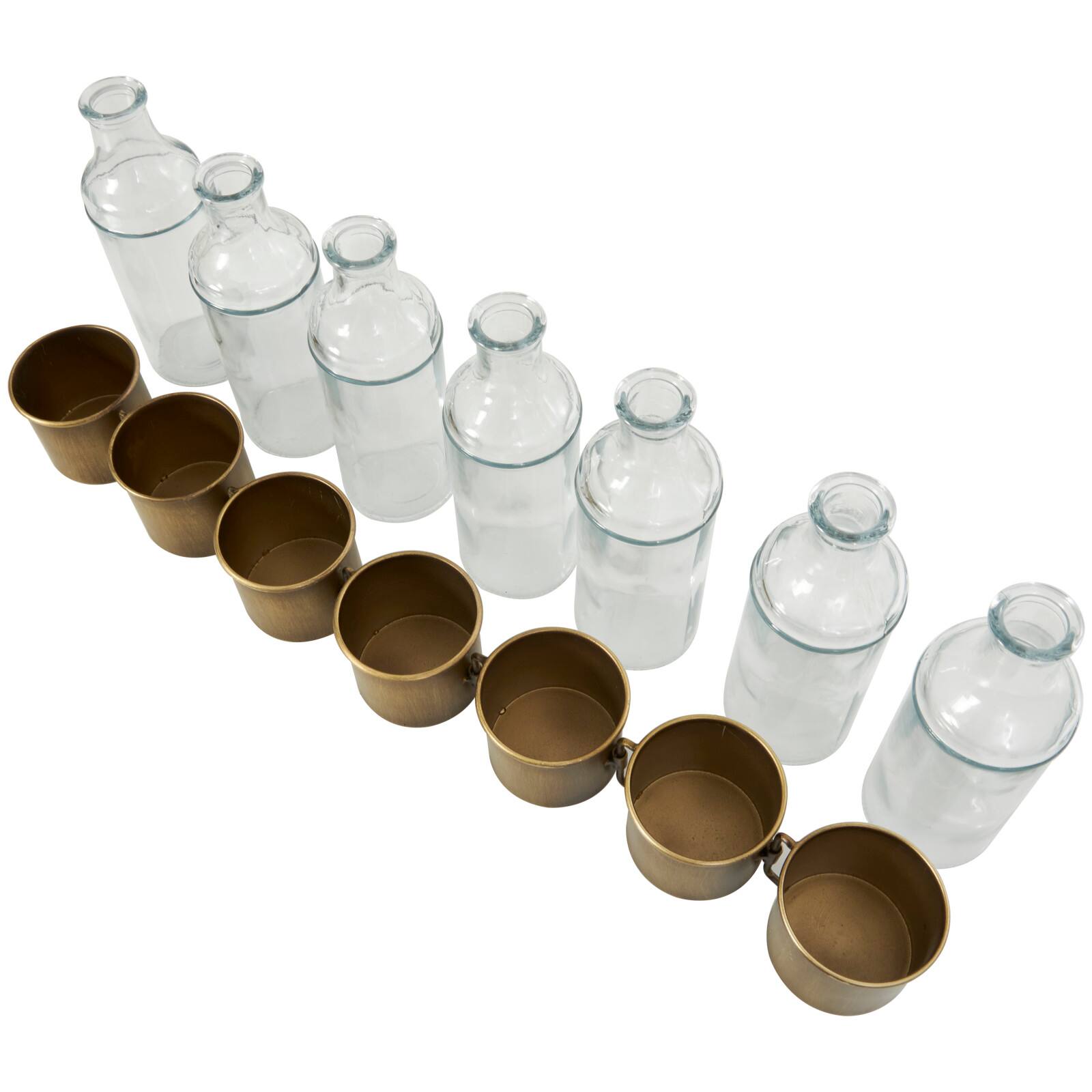 22&#x22; Gold Metal Adjustable Bottle Vase with Clear Glass Bottles