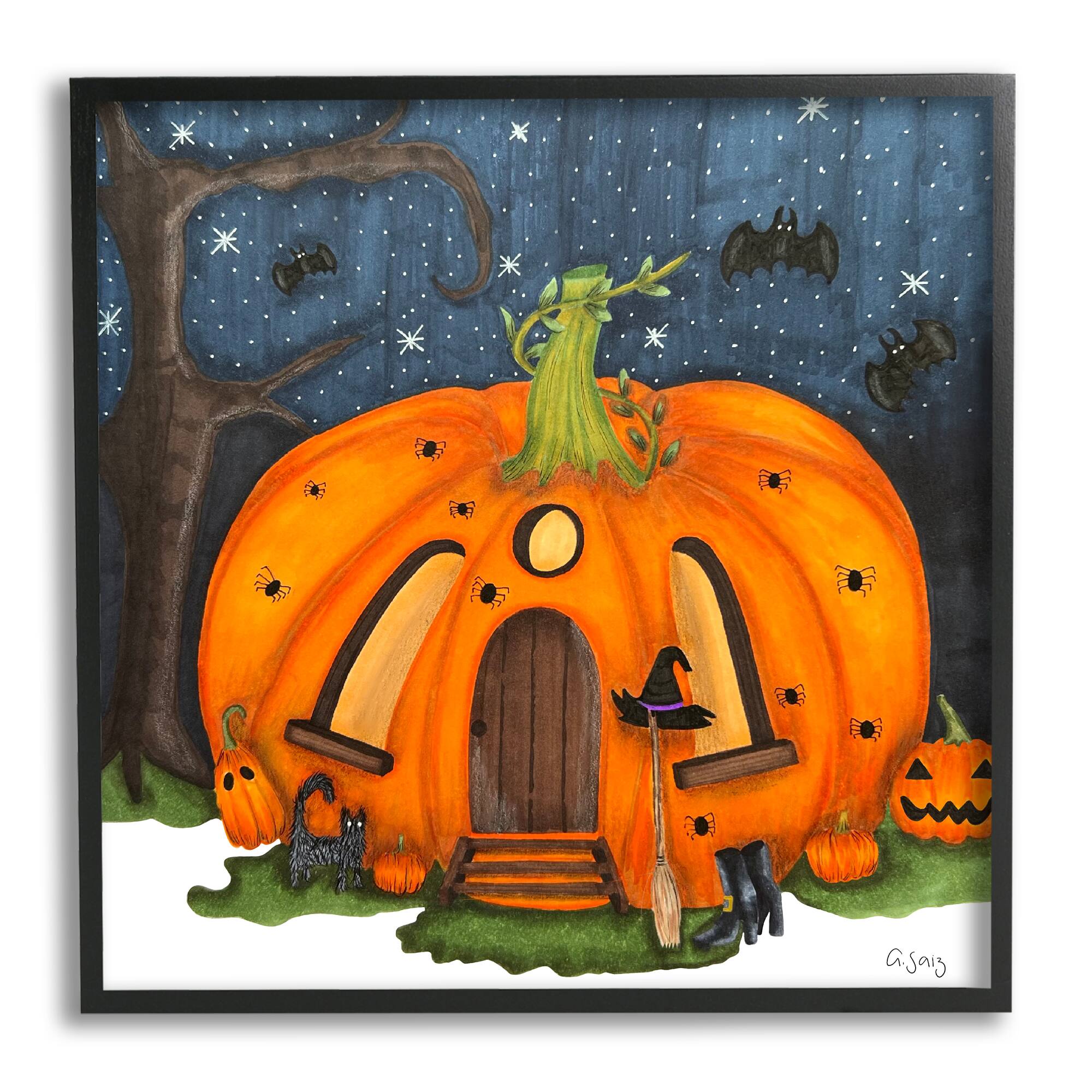 Stupell Industries Pumpkin House In Woods Framed Giclee Art