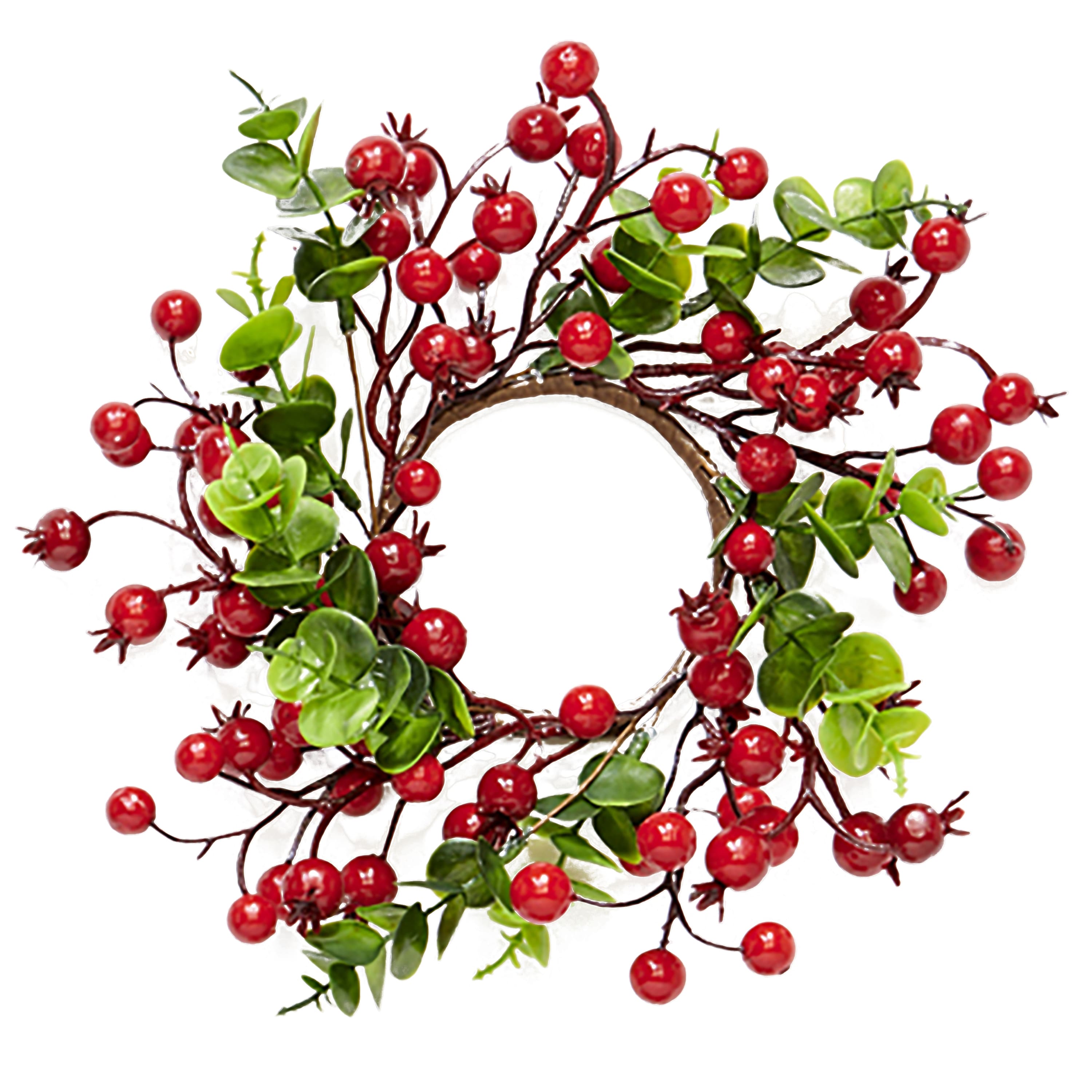 10" Red Berry & Eucalyptus Leaf Pillar Candle Rings, 3ct.