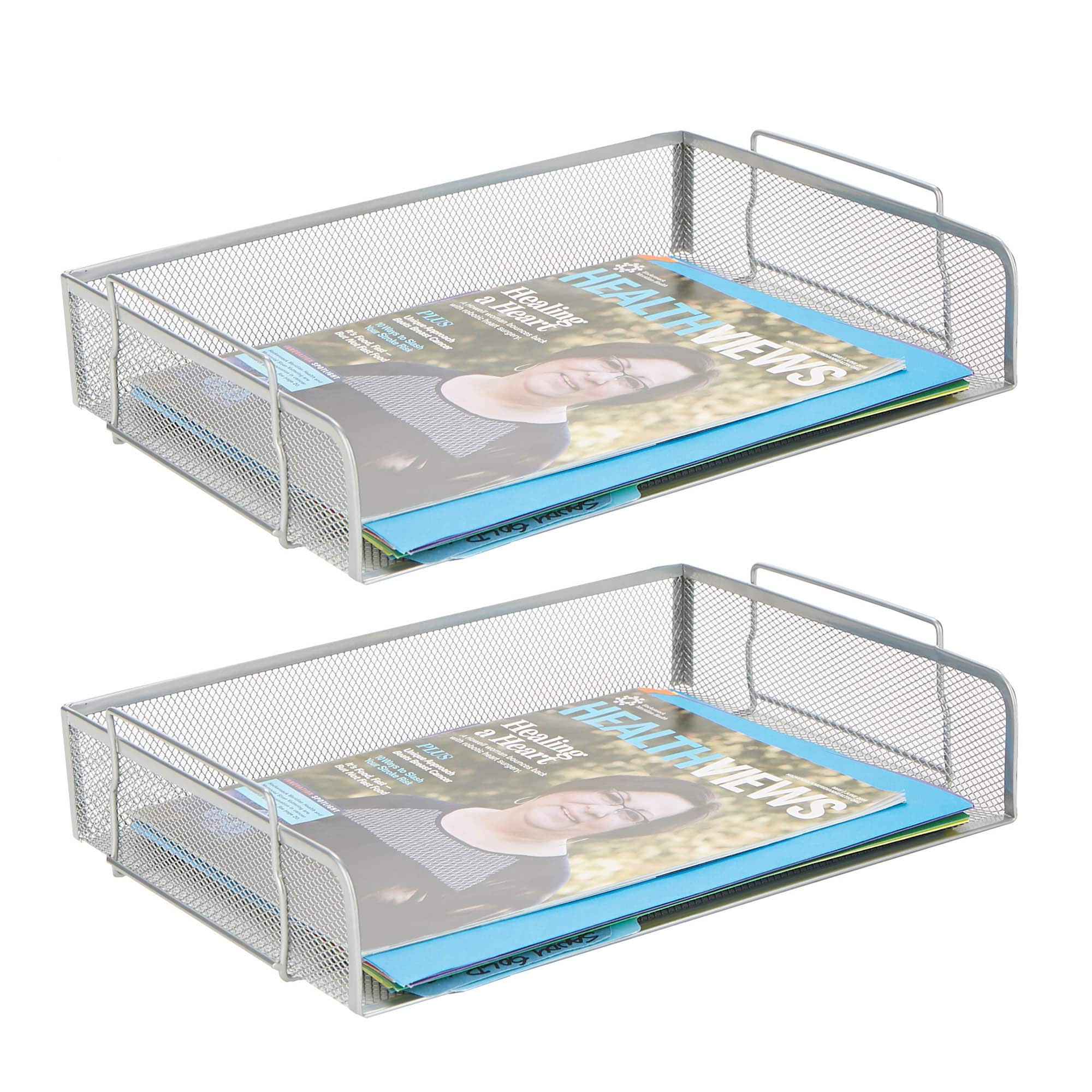 Mind Reader Stackable Metal Mesh Tray and Desk Document Organizer, Silver,  2-Piece Set 
