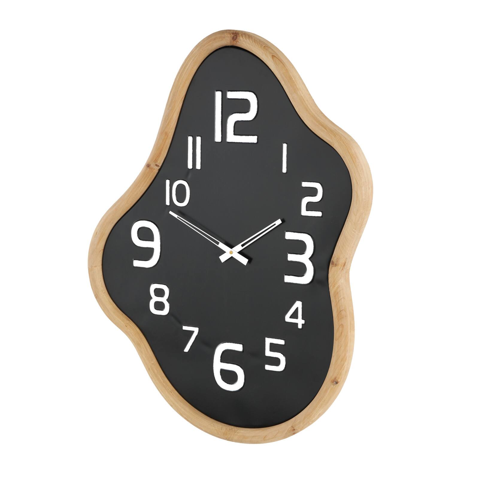 25" x 32" Black Metal Wavy Decorative Wall Clock with Brown Frame & White Accents