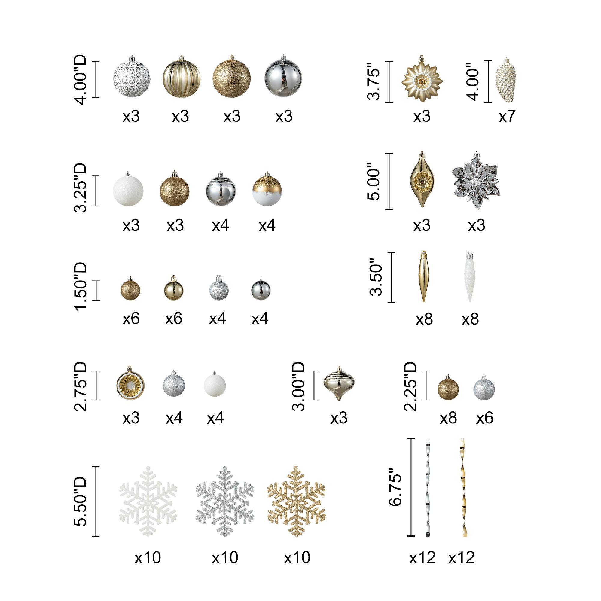 Glitzhome&#xAE; 160 Pack Elegant Silver &#x26; Gold Deluxe Boxed Shatterproof Ornaments