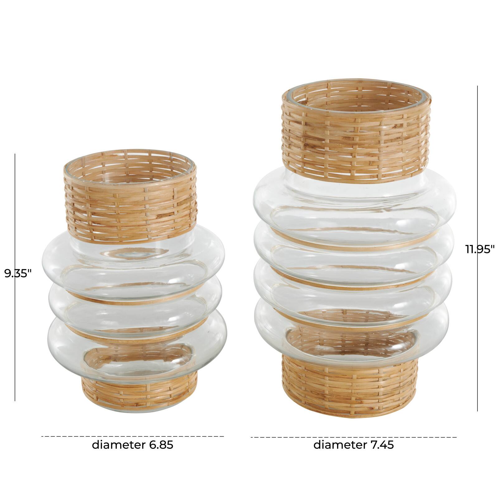 Clear Rattan Wrapped Glass Bubble Vase Set