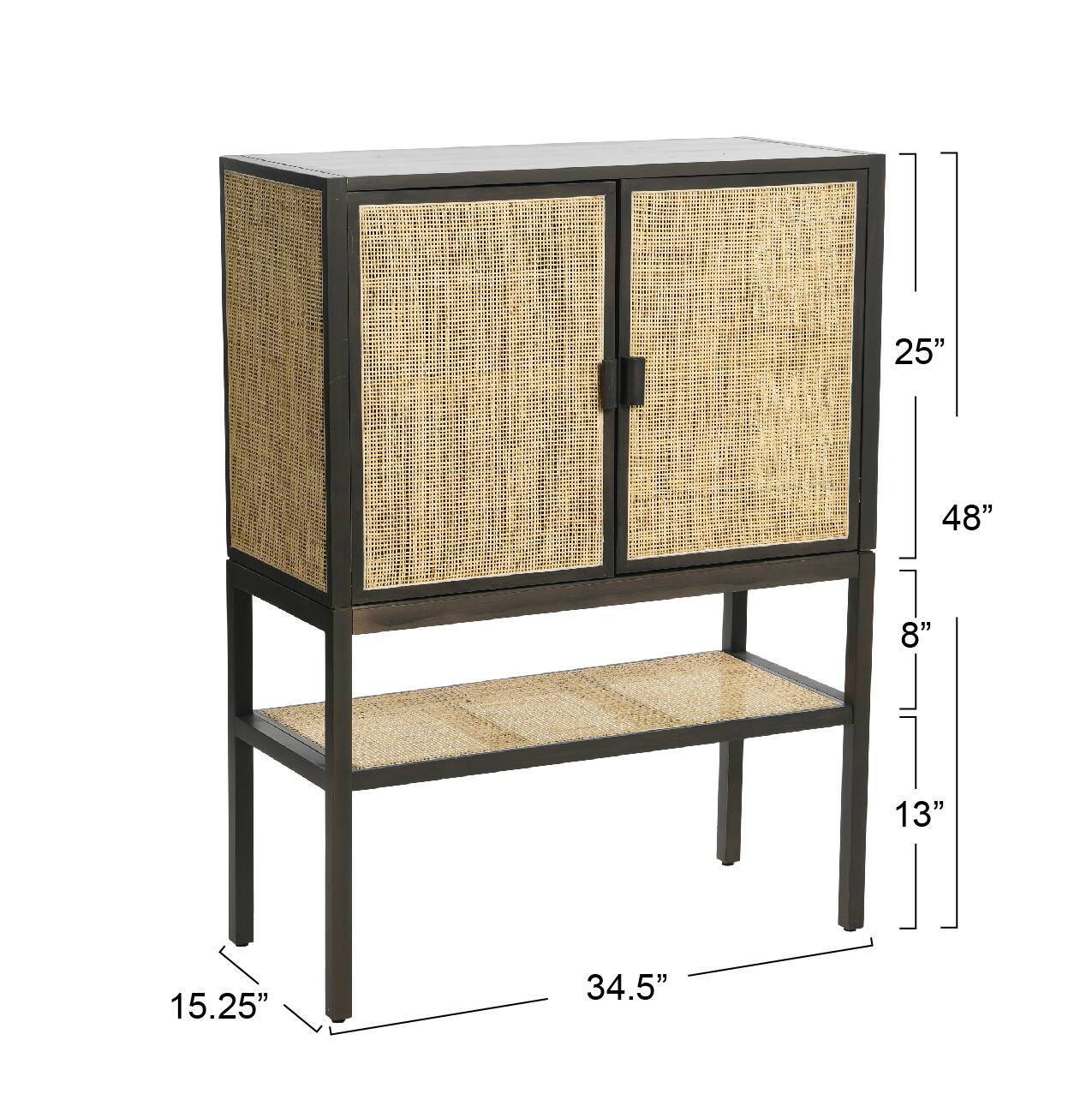 Hello Honey&#xAE; 47&#x22; Boho Woven Rattan and Wood Cabinet with Doors, Shelf, and Interior Storage Compartments