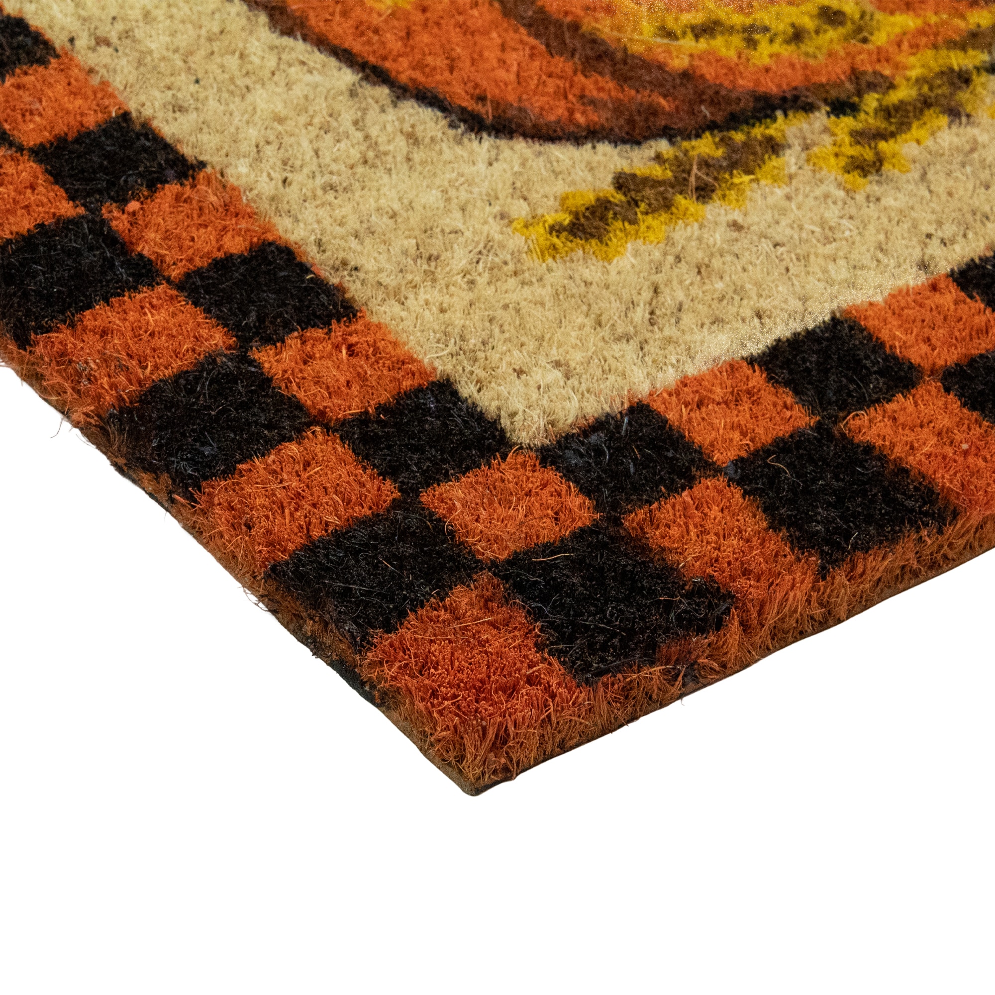 Orange &#x26; Black Checkered Fall Harvest Pumpkin Doormat