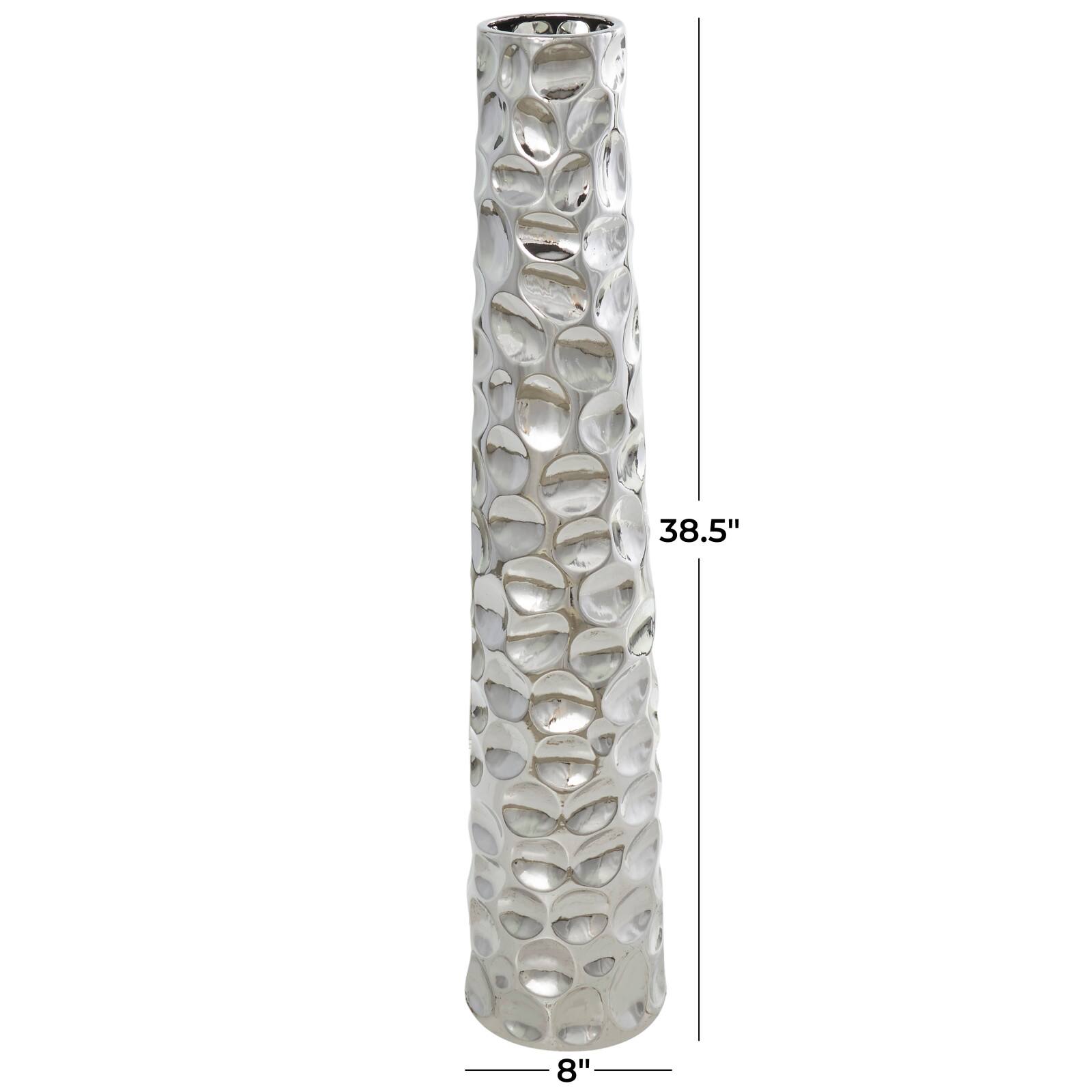 3ft. Silver Ceramic Geometric Bubble Vase with Concaved Circles
