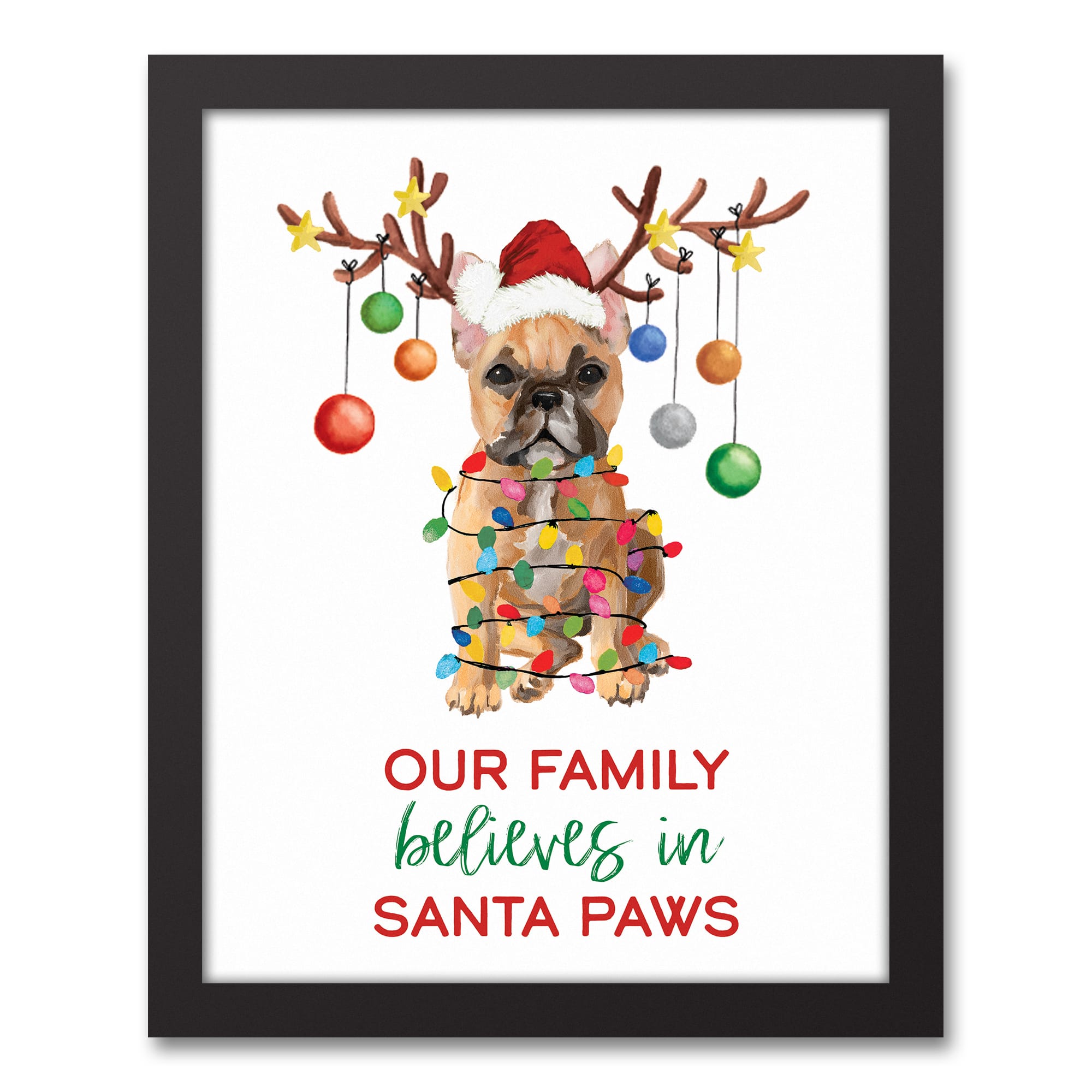 Frenchie Christmas Tree Black Framed Canvas Wall Art