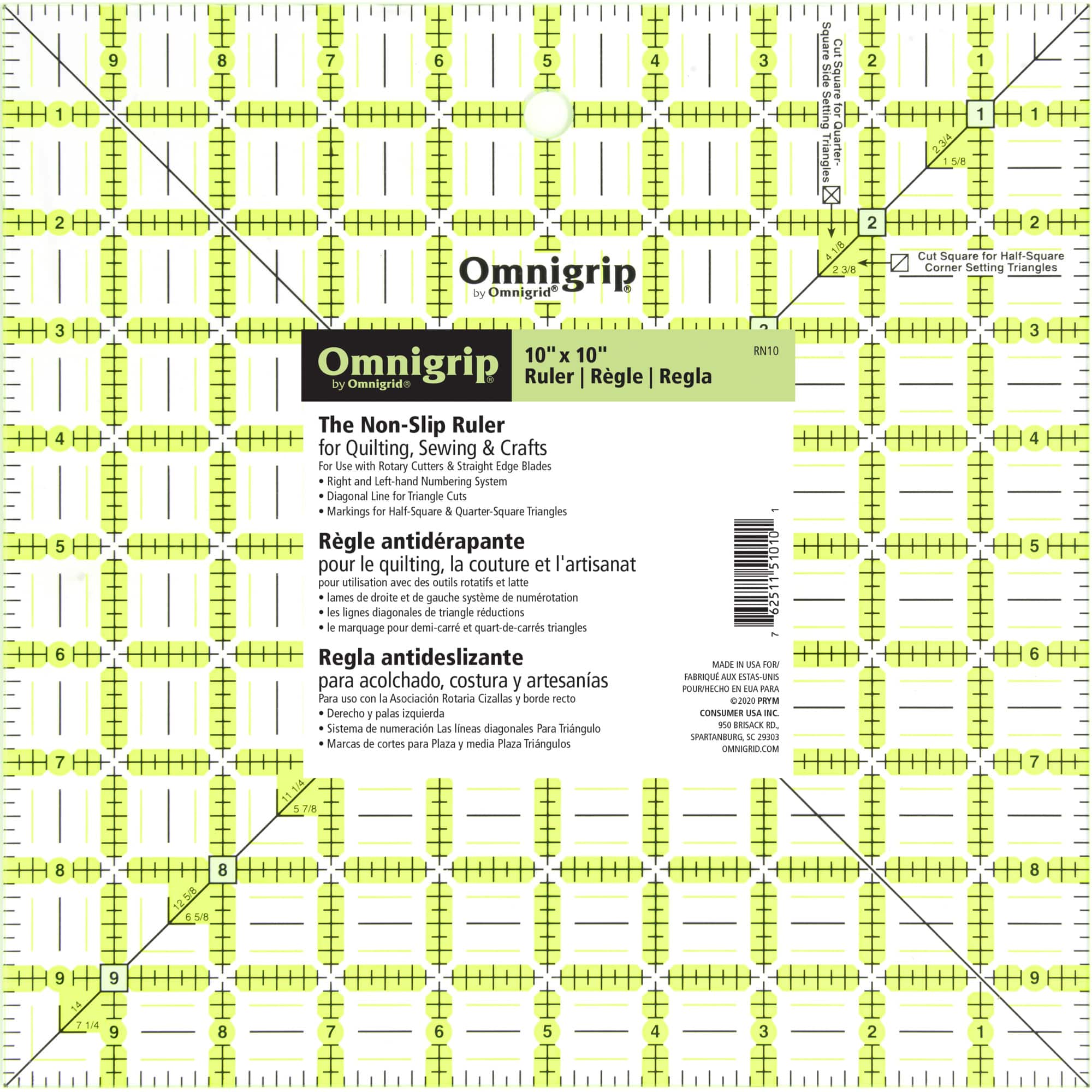 Omnigrip&#xAE; by Omnigrid&#xAE; 10&#x22; x 10&#x22; Non-Slip Square Quilting Ruler