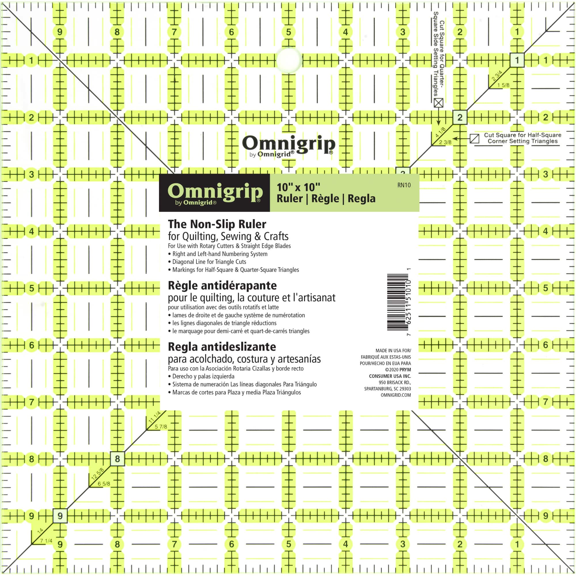 Omnigrip® by Omnigrid® 10" x 10" Non-Slip Square Quilting Ruler