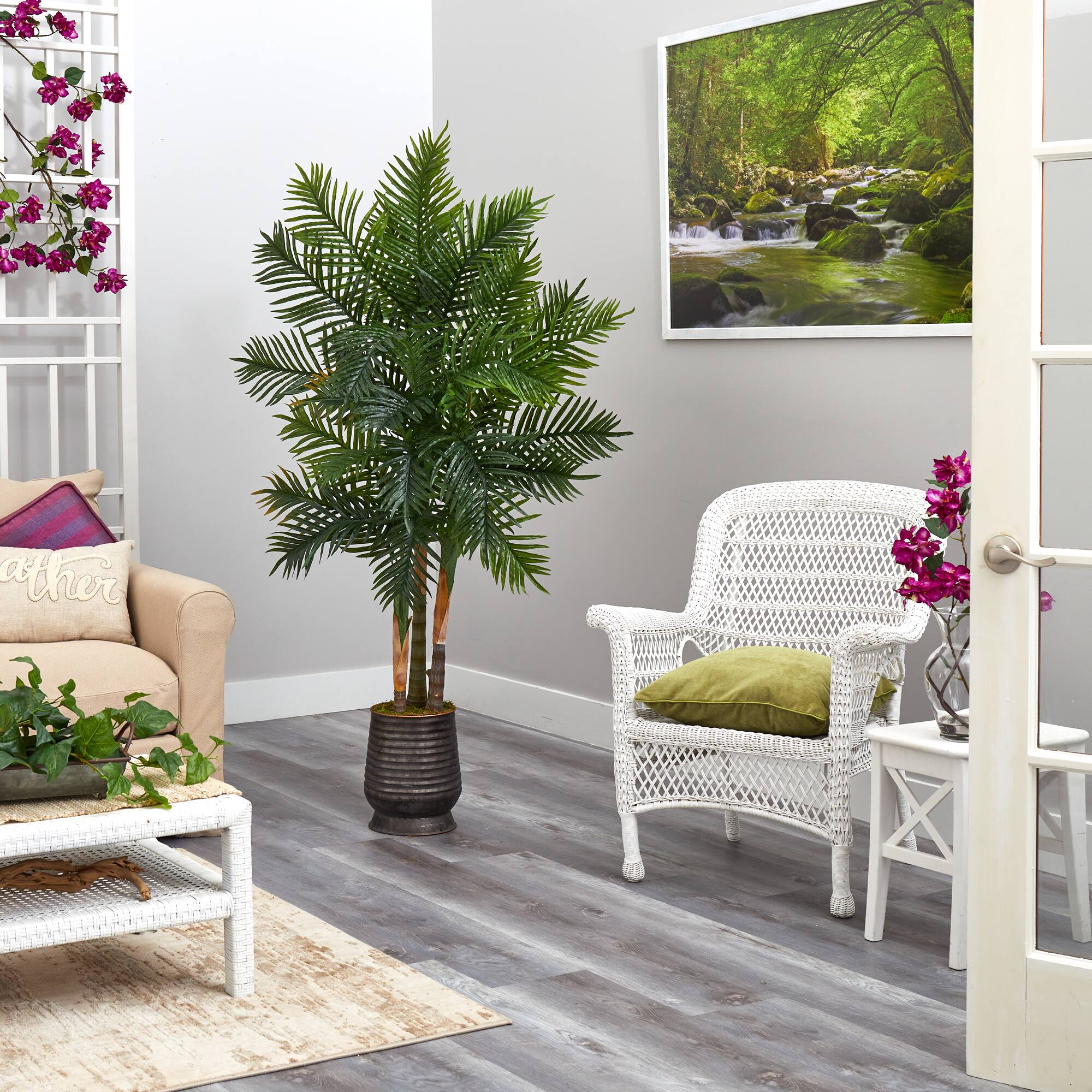 5.5ft. Areca Palm Tree in Ribbed Metal Planter