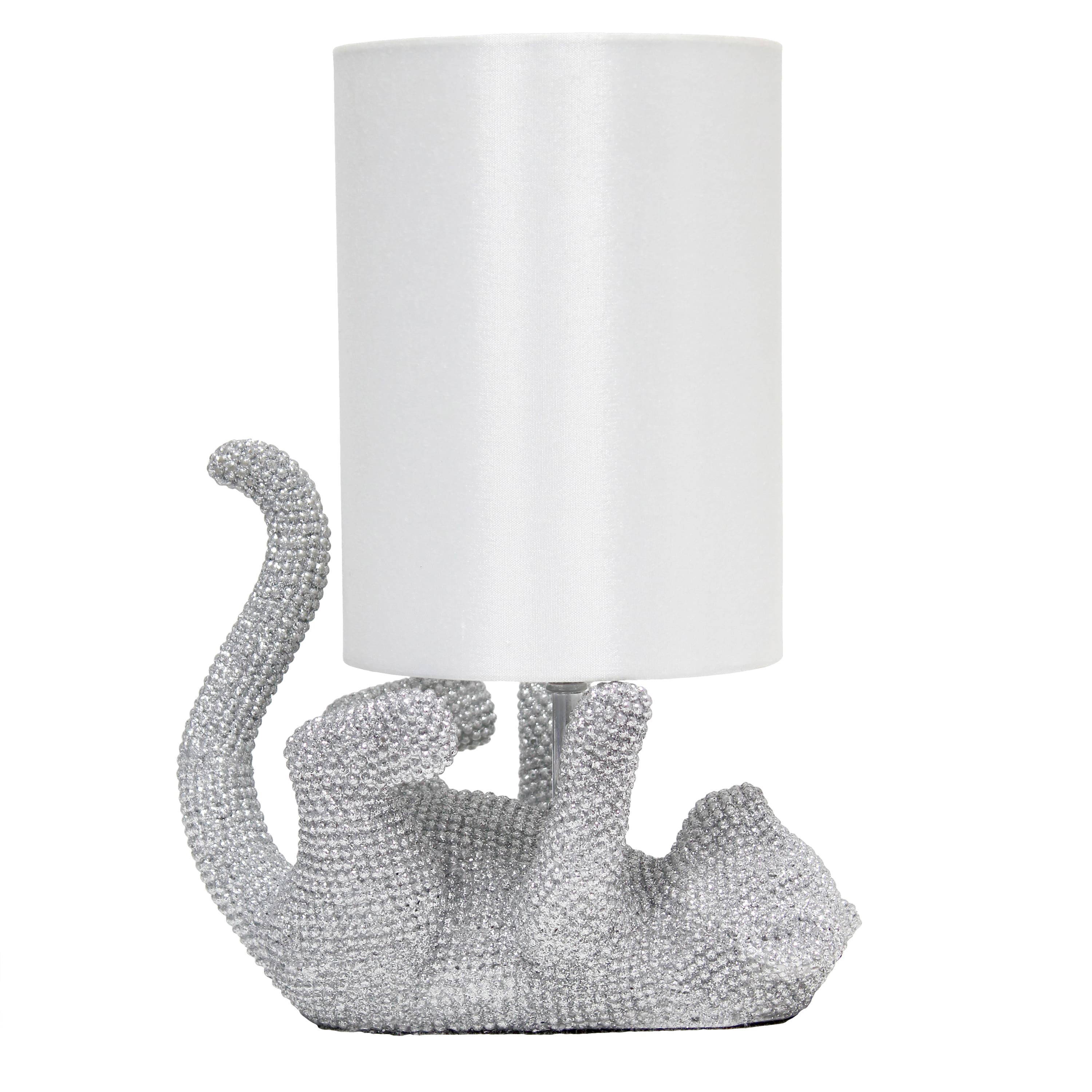 Lalia Home 12.6" Silver Diamond Studded Cat Table Lamp with Faux Silk Shade
