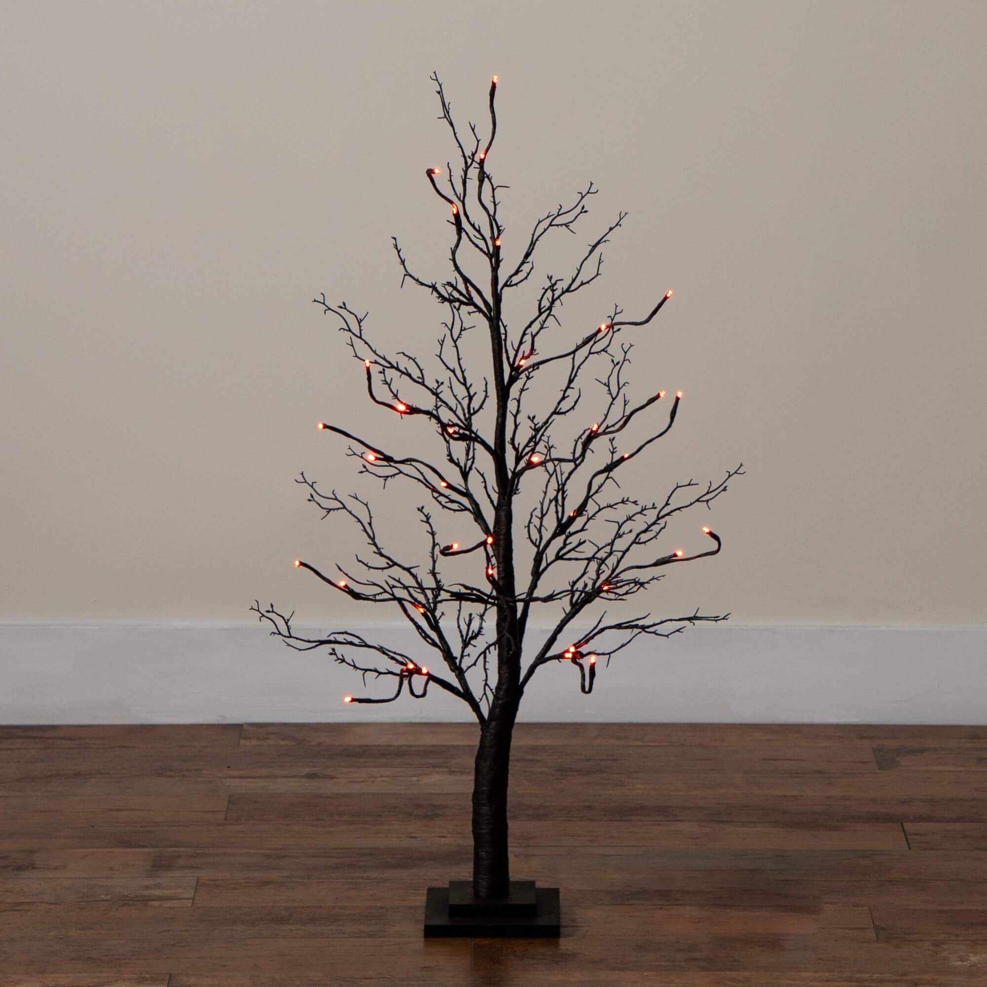 3ft. Pre-Lit Halloween Deluxe Black Twig Artificial Tree with 36 Orange &#x26; Purple LED Lights