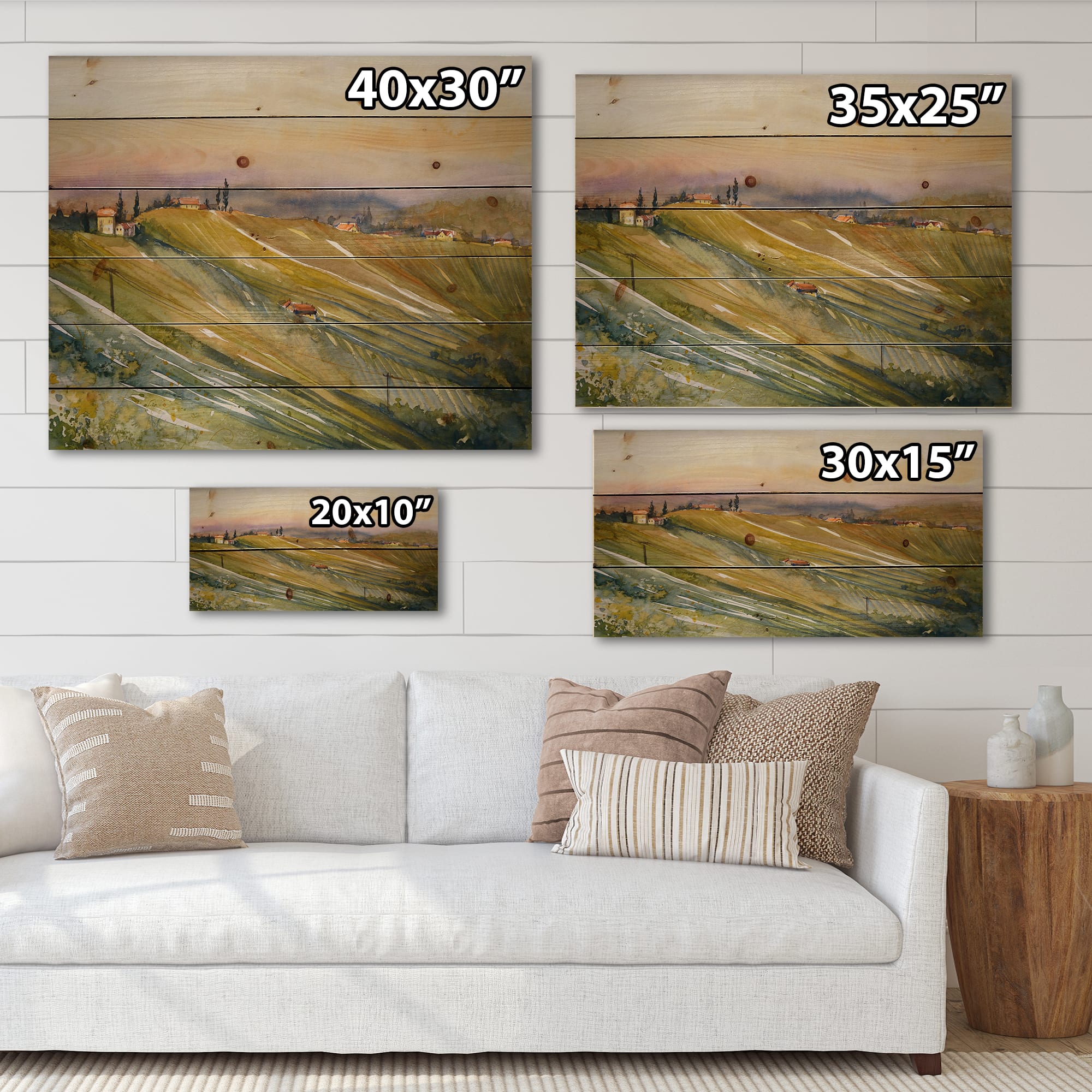 Designart - Vineyard At Dawn In Tuscany Italy - Country Print on Natural Pine Wood