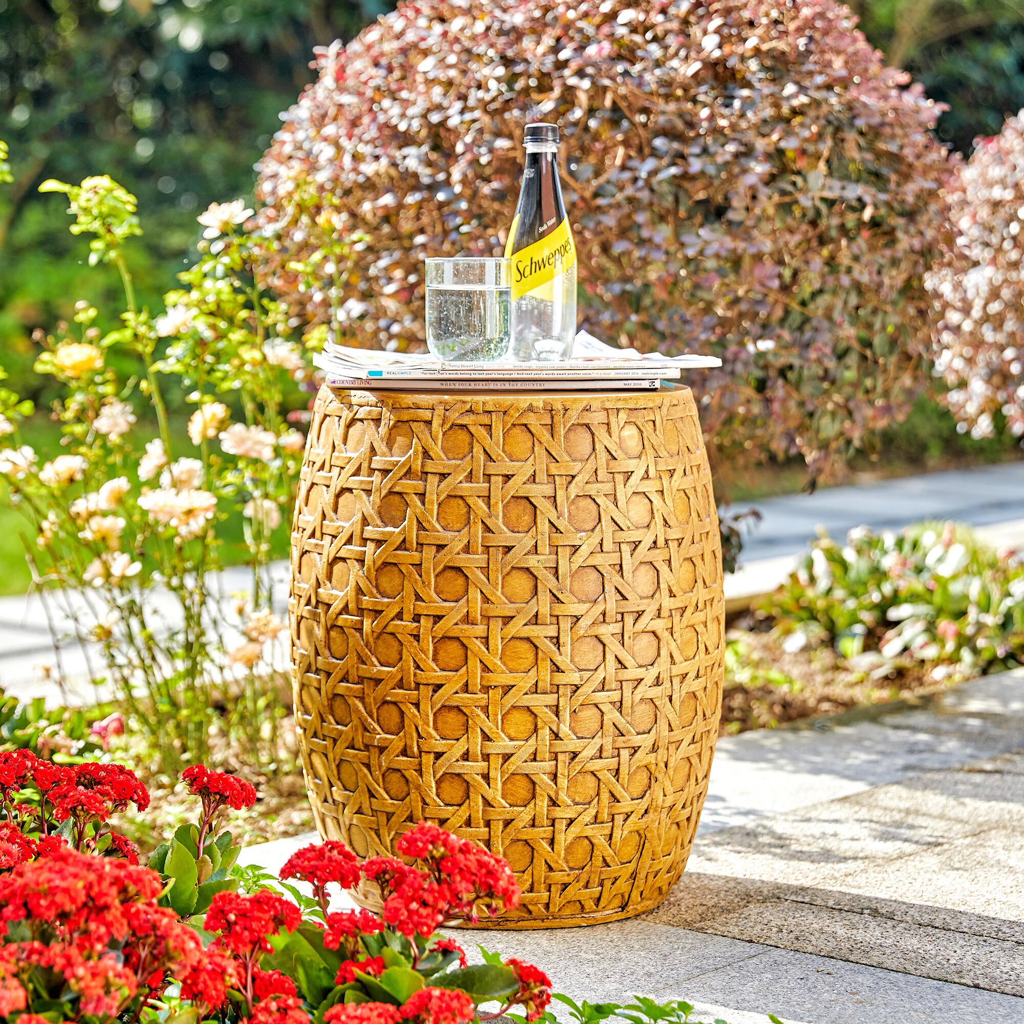 Glitzhome&#xAE; 18&#x22; Multi-Functional Faux Wicker Textured Garden Stool