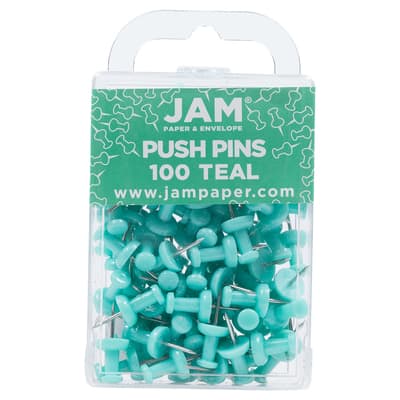 JAM PAPER Colorful Push Pins - Round Head Map Thumb Tacks - Clear Pushpins  - 100/Pack