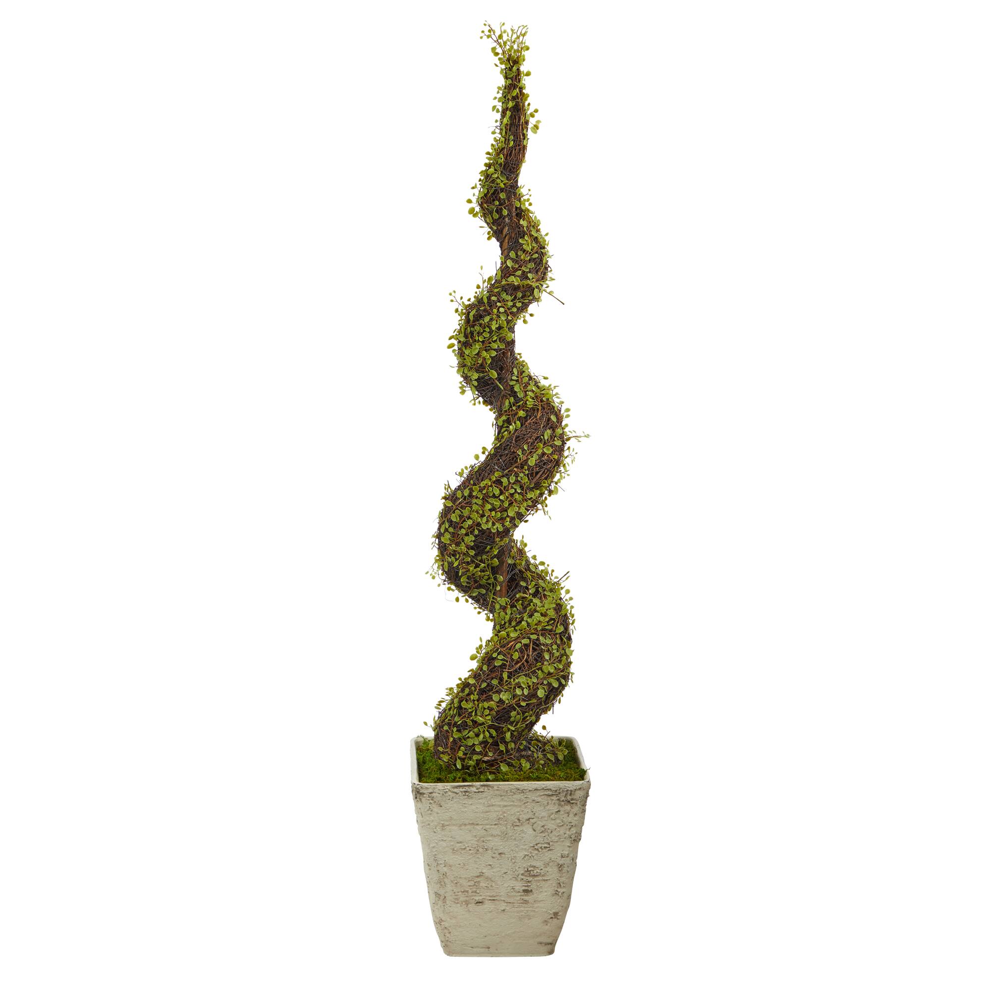 53" UV Resistant Mohlenbechia Spiral Tree in Country White Planter