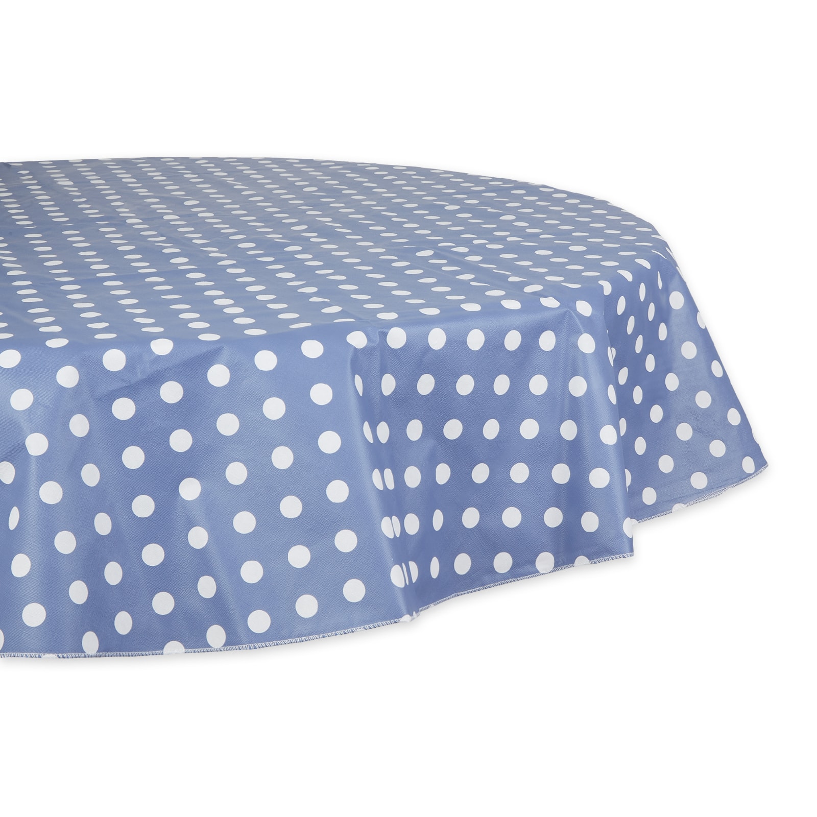 Stonewash Blue Polka Dot Vinyl Tablecloth 70&#x22; Round