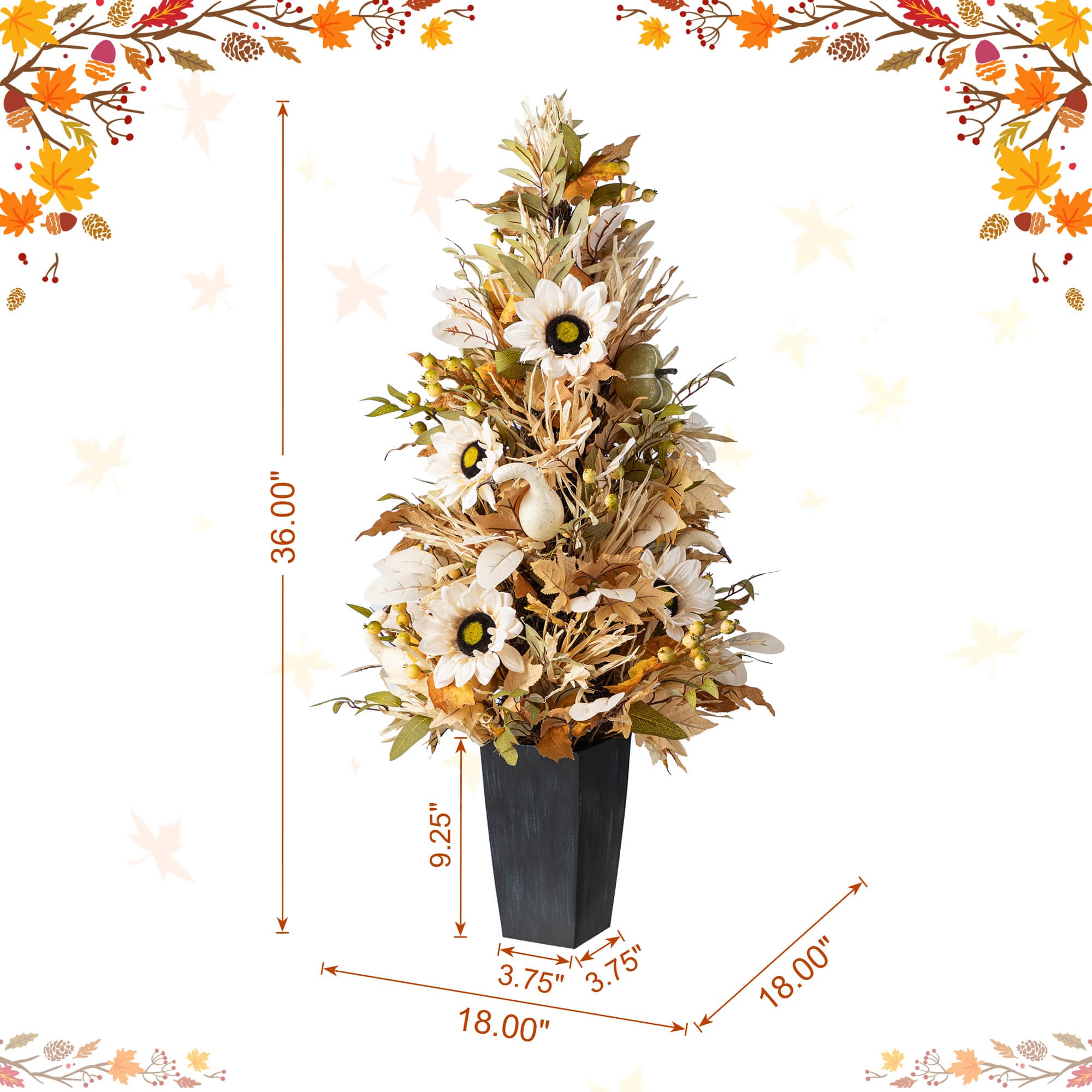 Glitzhome&#xAE; 36&#x22; Fall Neutral Sunflower, Pumpkin and Leaf Porch Tree