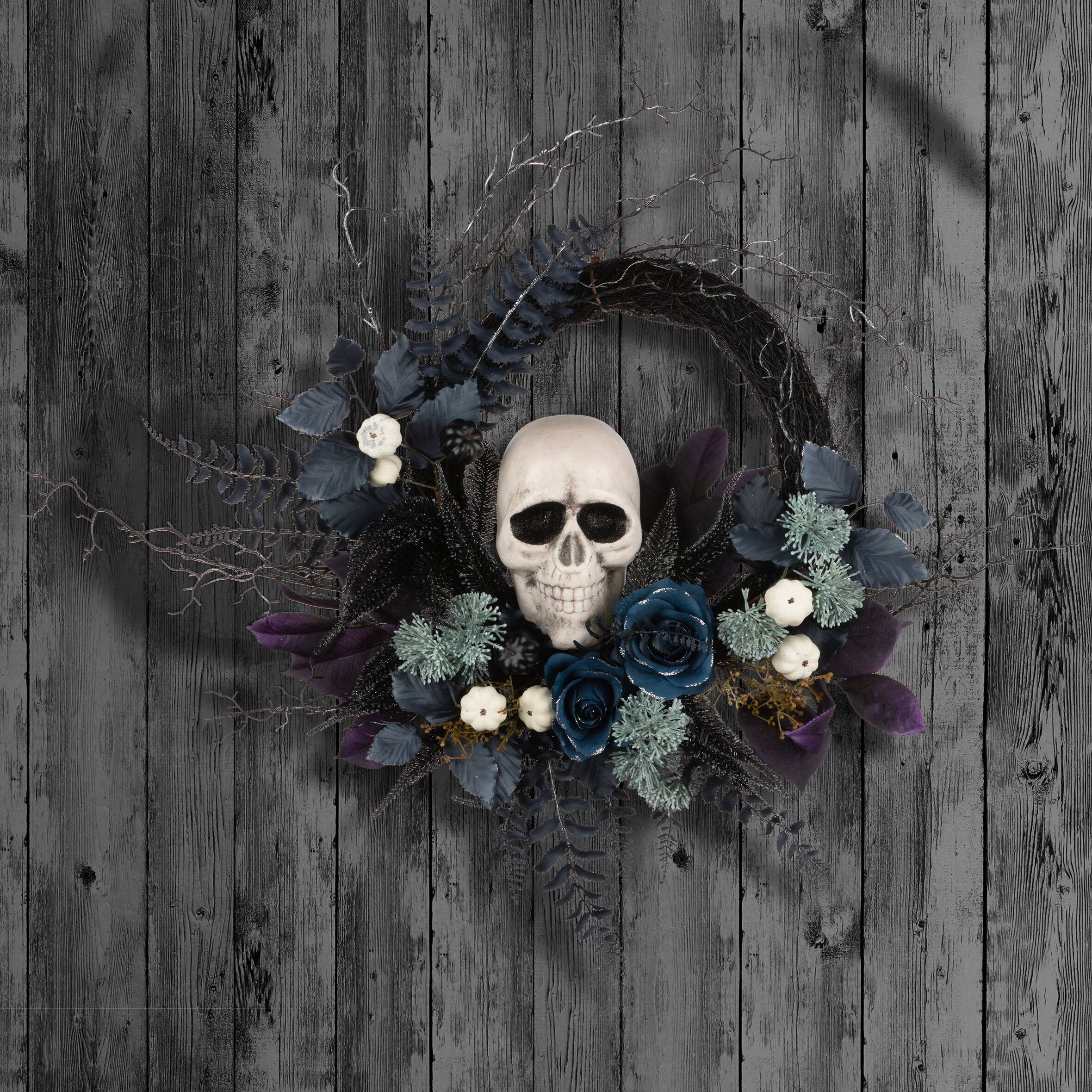 24" Halloween Flower & Skull Wreath