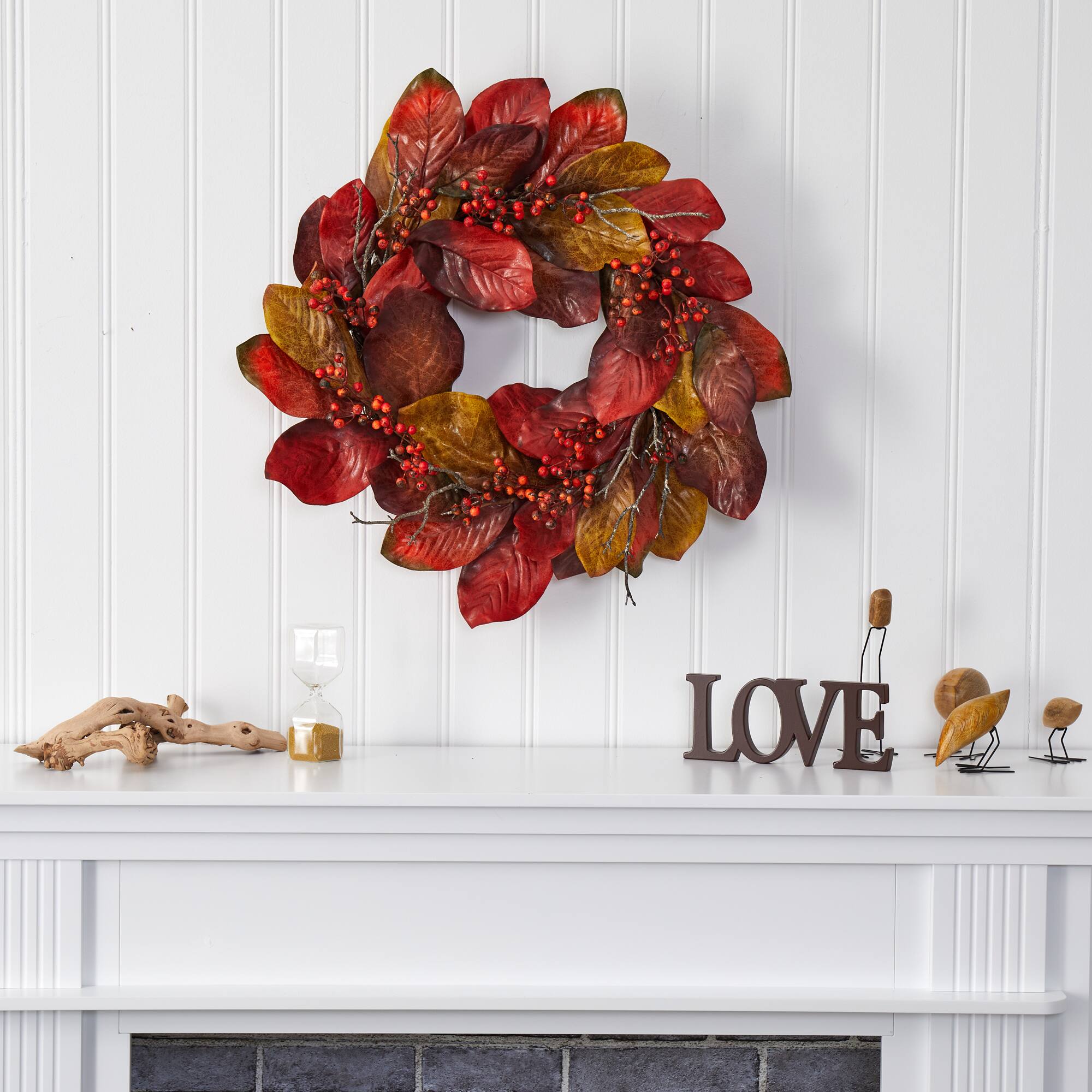 24" Harvest Magnolia Leaf & Berries Wreath