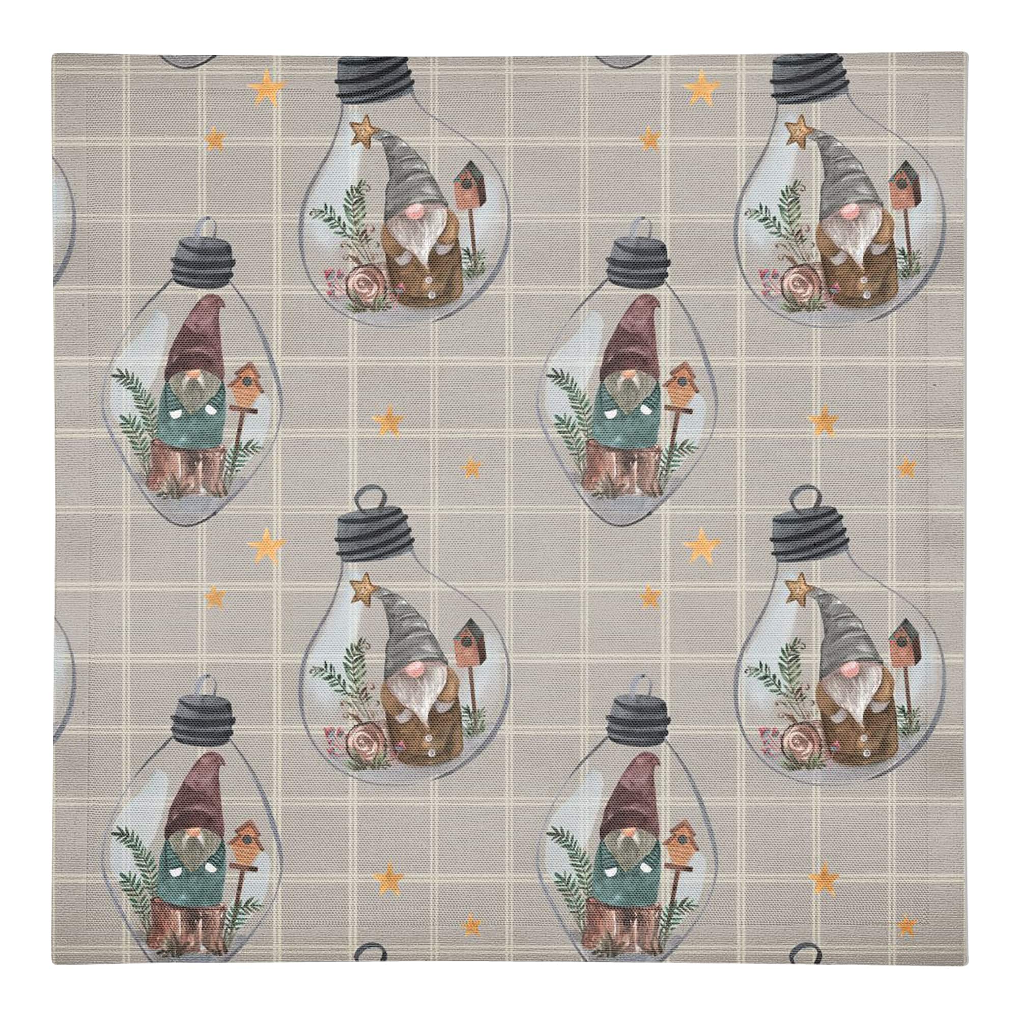 Gray & White Check Gnome Globe Pattern Cotton Twill Napkin