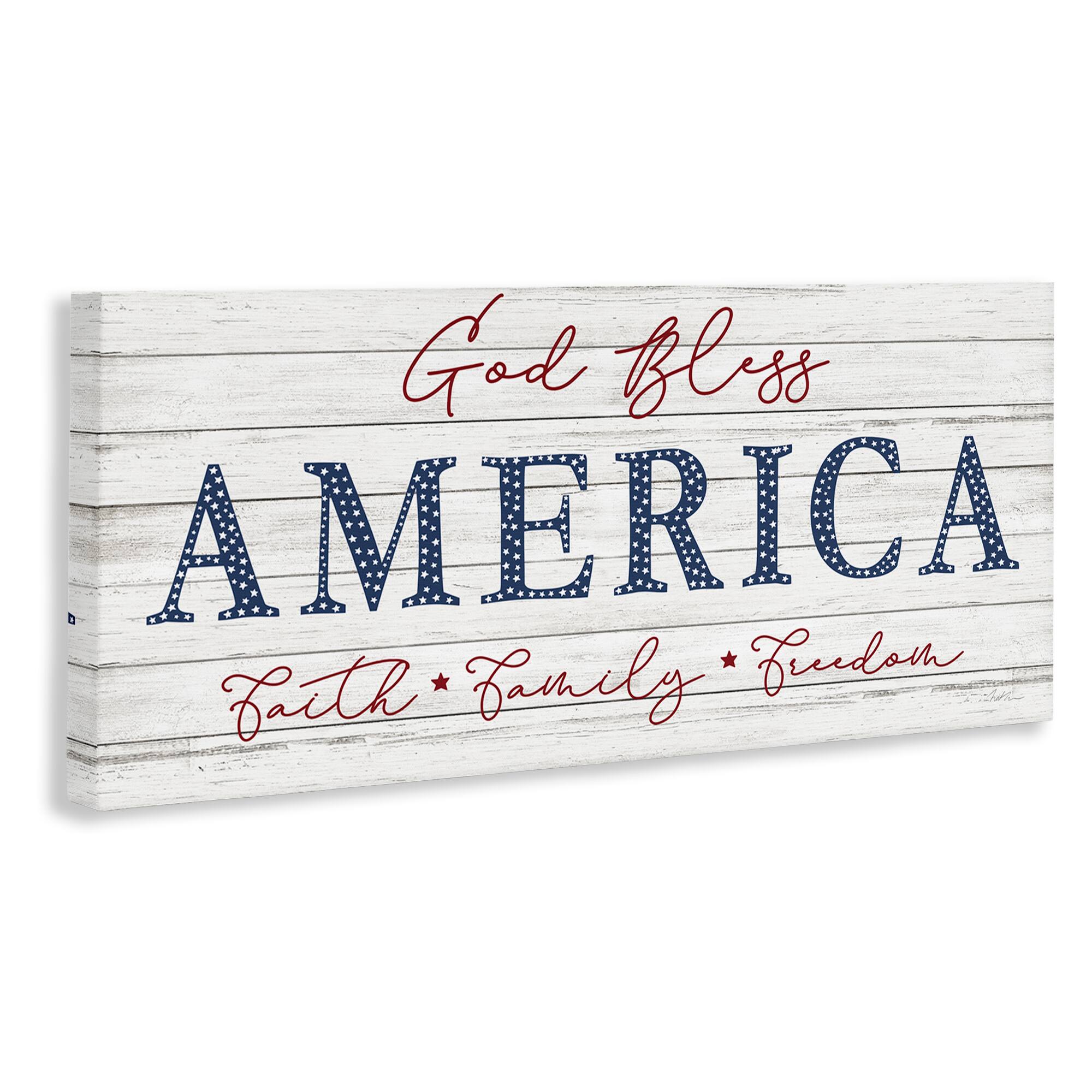 Stupell Industries God Bless America Faith Family Freedom Hanging Sign Canvas Wall Art