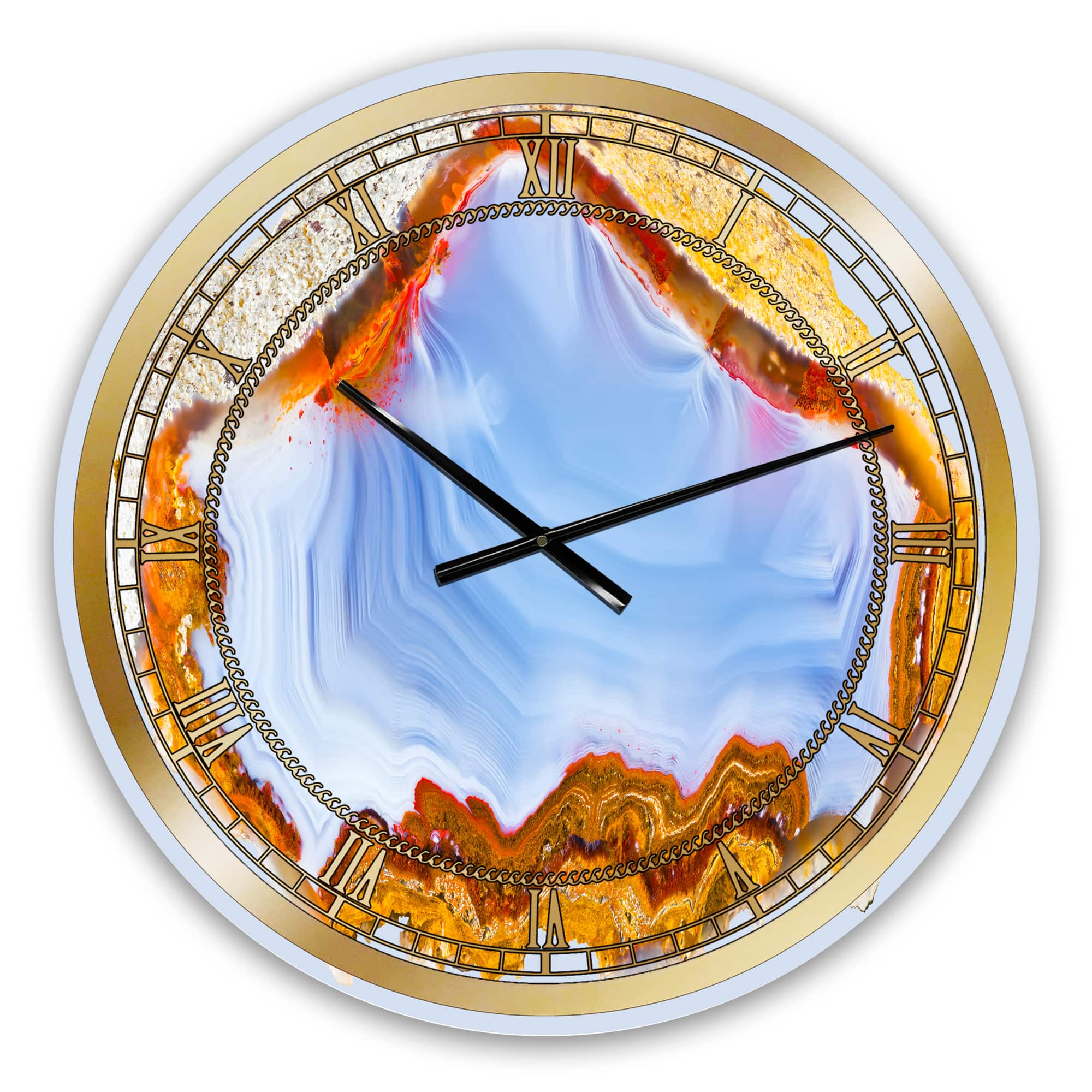 Designart Bohemian Blue &#x26; Gold Gemstone Modern Wall Clock