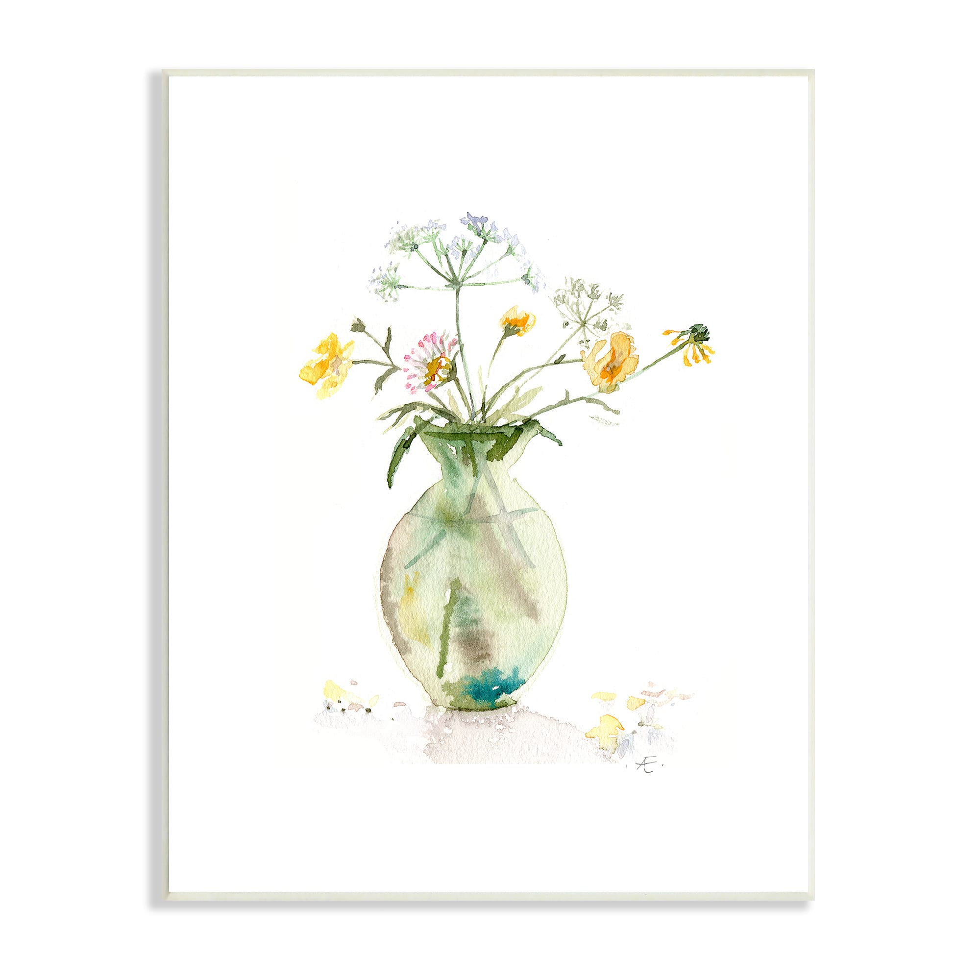 Stupell Industries Buttercups Daisies Green Vase Watercolor Floral Still Life Wall Plaque