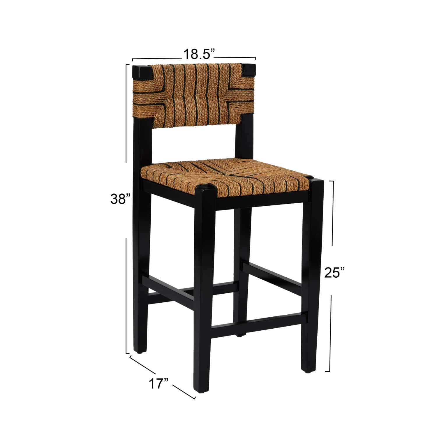 Willowbrook 3ft. Black Mahogany Solid Wood &#x26; Natural Woven Seagrass Rope Stool