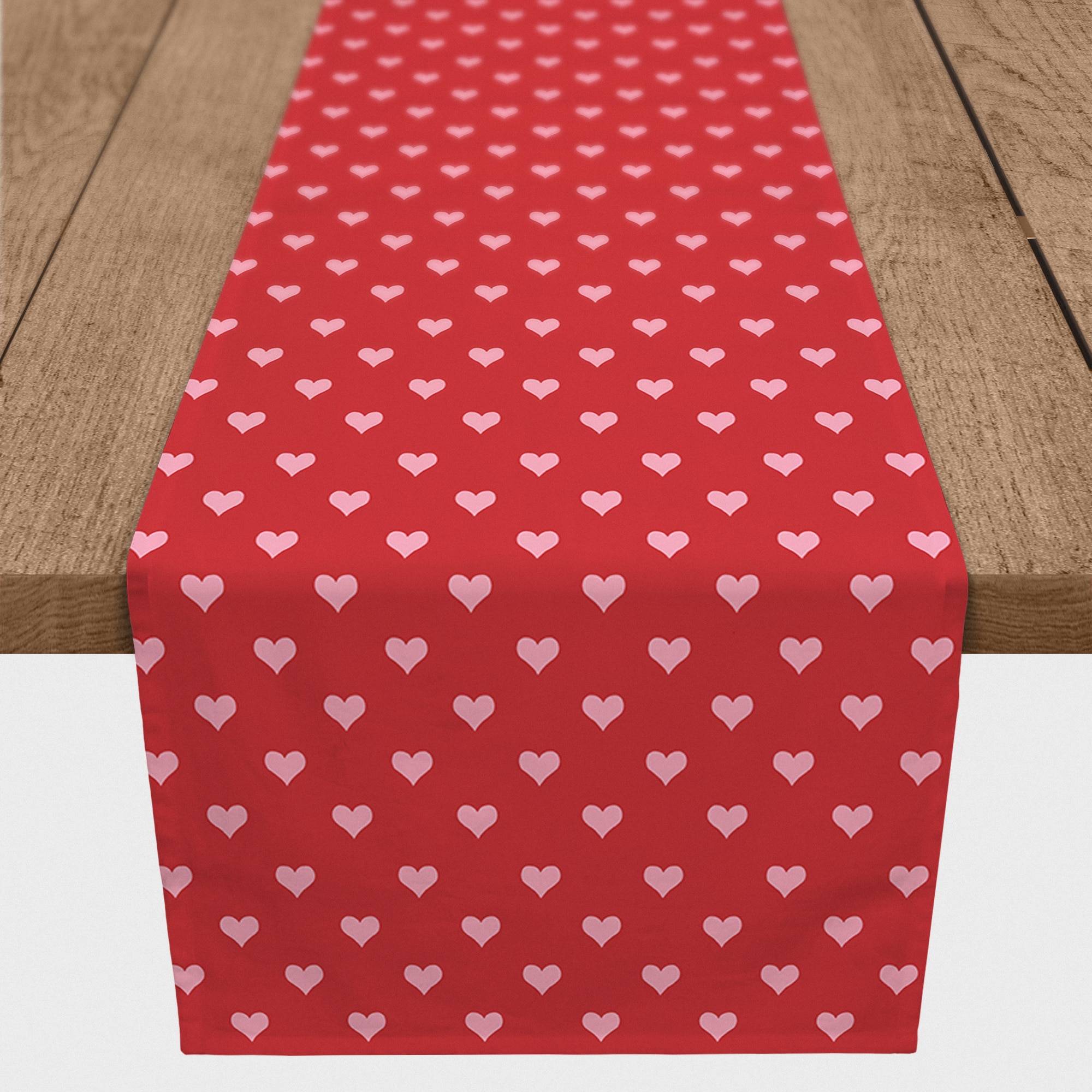 72&#x22; Pink &#x26; Red Hearts Pattern Poly Twill Table Runner